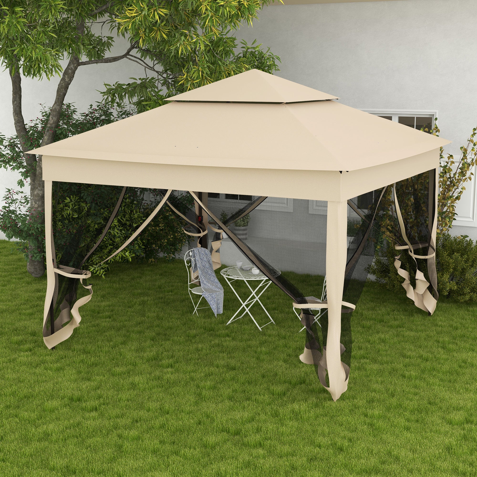 Outsunny Garden Folding Tent Heavy Duty Pop Up Gazebo for Party Cream - Image 2