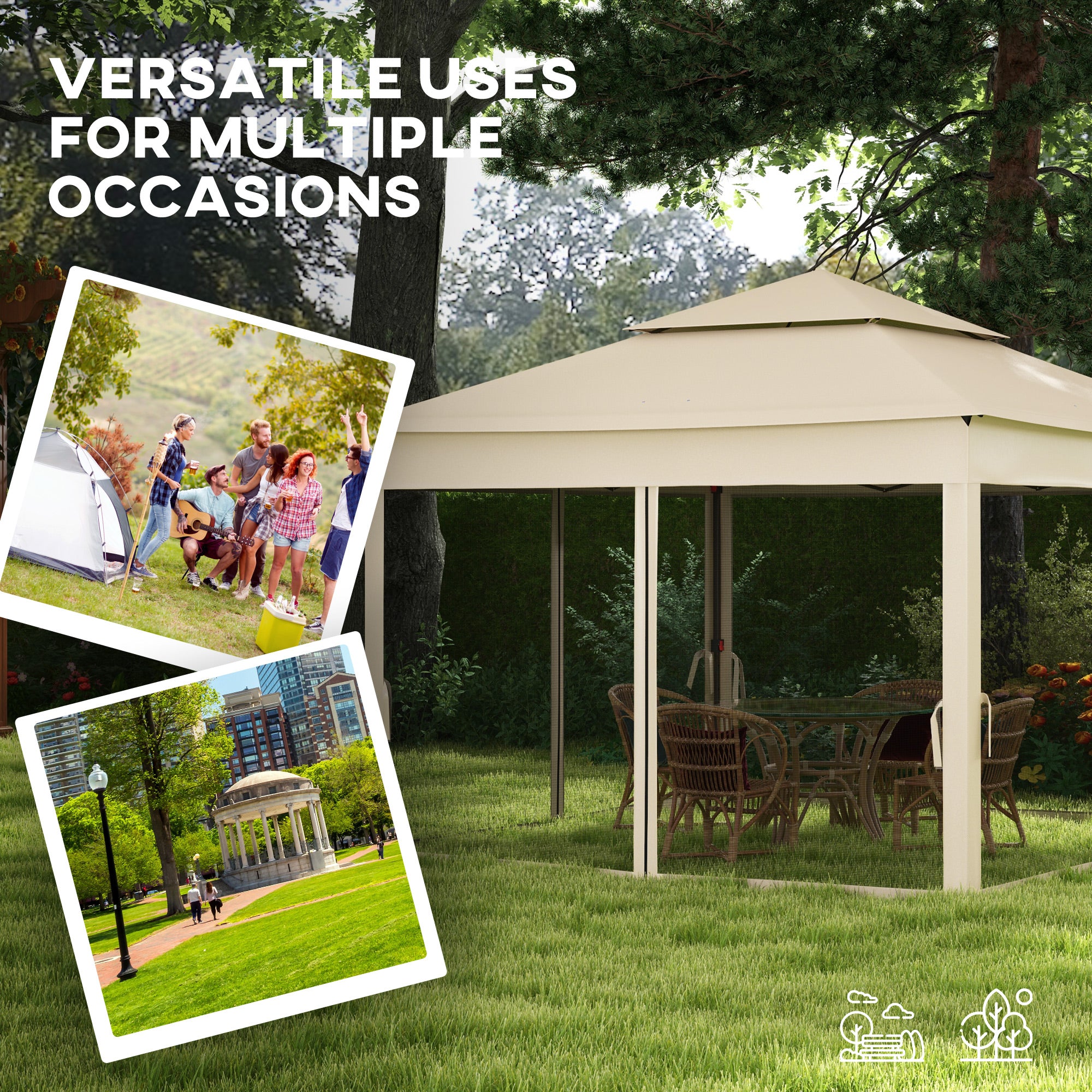 Outsunny Garden Folding Tent Heavy Duty Pop Up Gazebo for Party Cream - Image 3