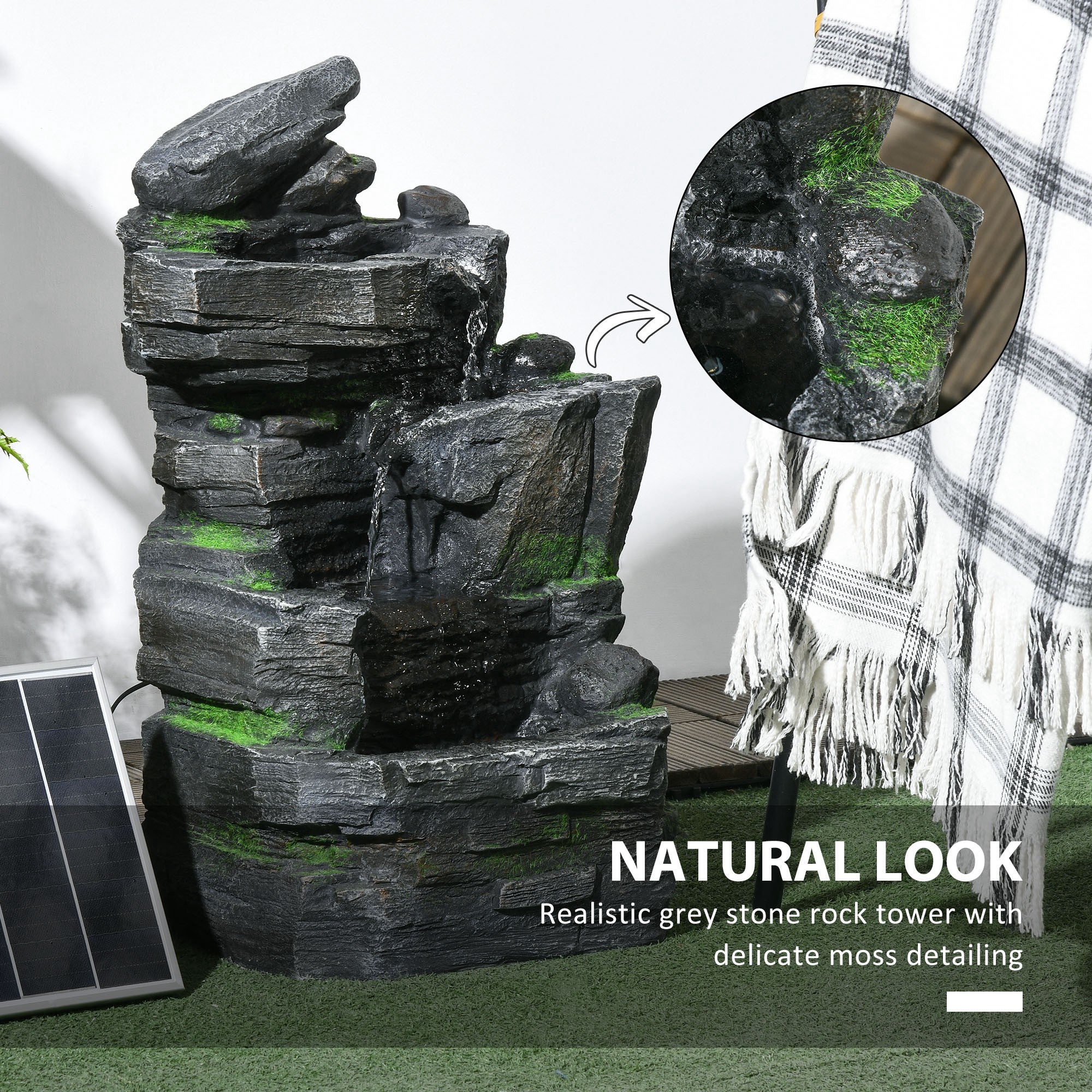 Outsunny Garden Fountain, Outdoor Water Feature With LED Light, Dark Grey - Image 6