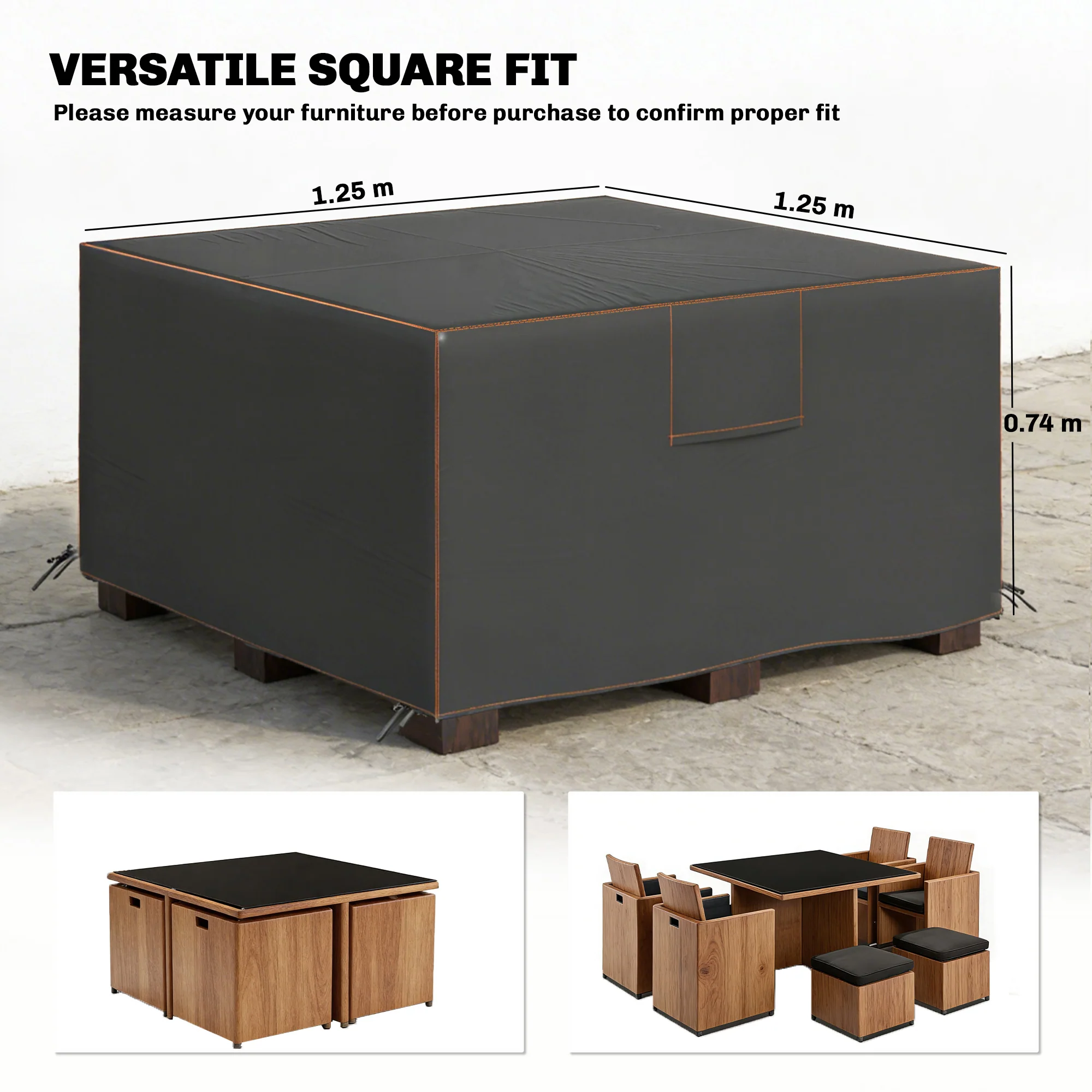 Outsunny Garden Furniture Cover, 420D Waterproof, 125 X 125 X 74 Cm, Black - Image 3