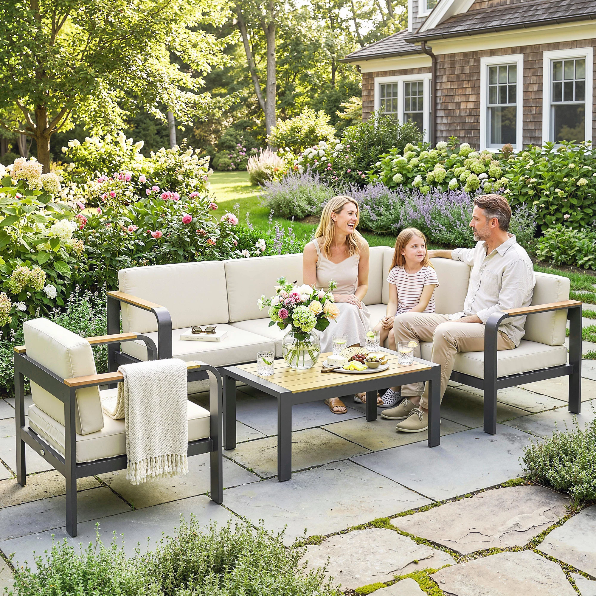 Outsunny Garden Furniture Set with L-Shaped Sofa, Armchair and Table - Image 2