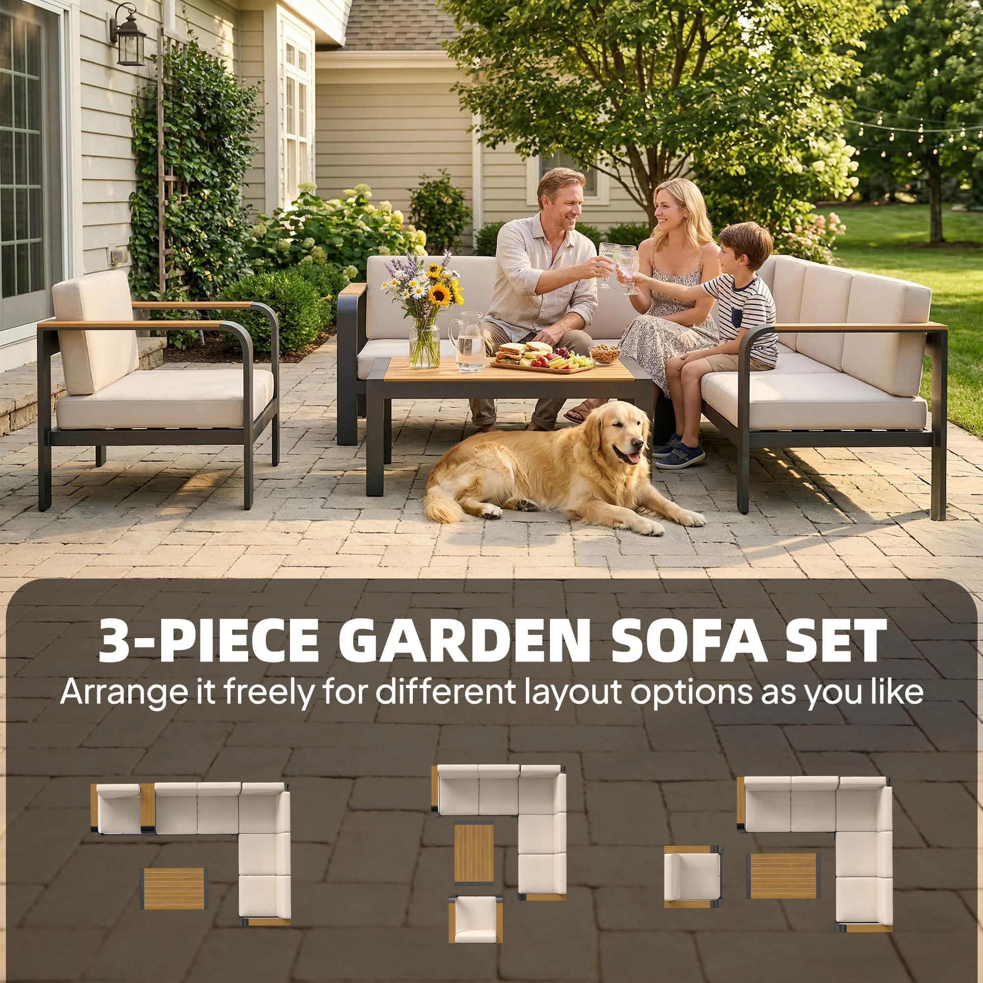 Outsunny Garden Furniture Set with L-Shaped Sofa, Armchair and Table - Image 3