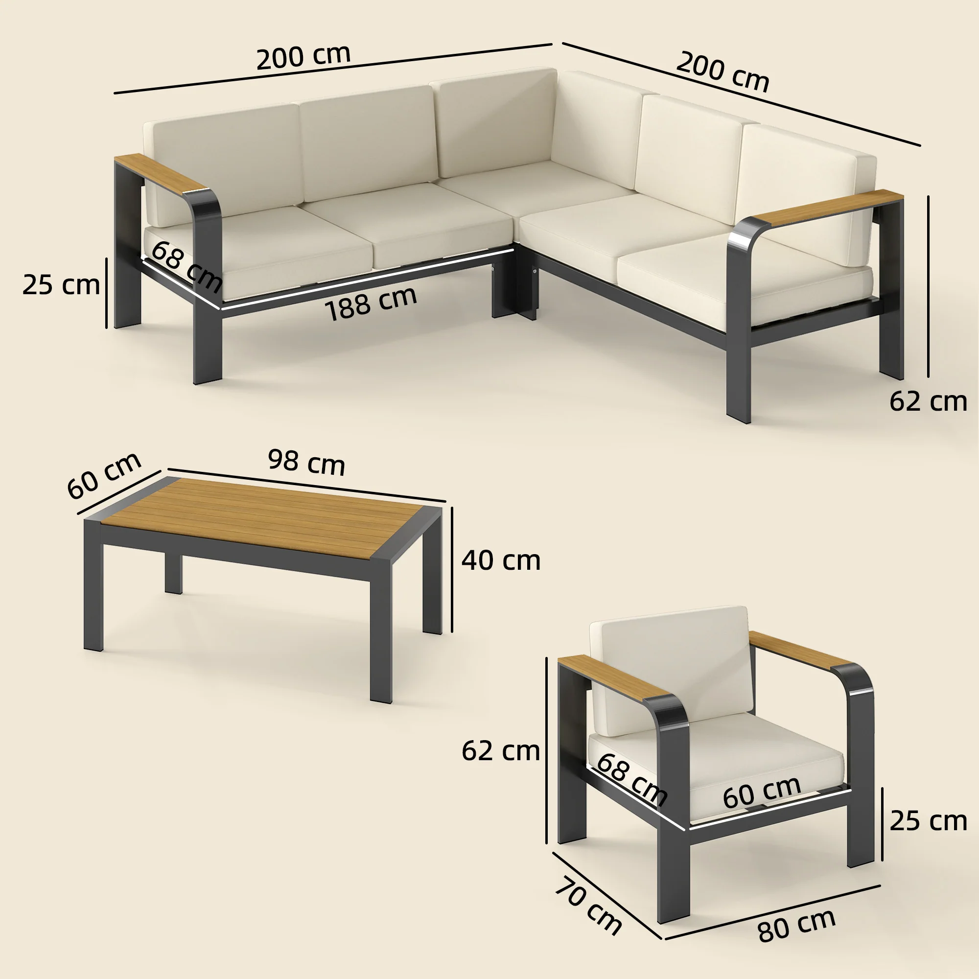 Outsunny Garden Furniture Set with L-Shaped Sofa, Armchair and Table - Image 5