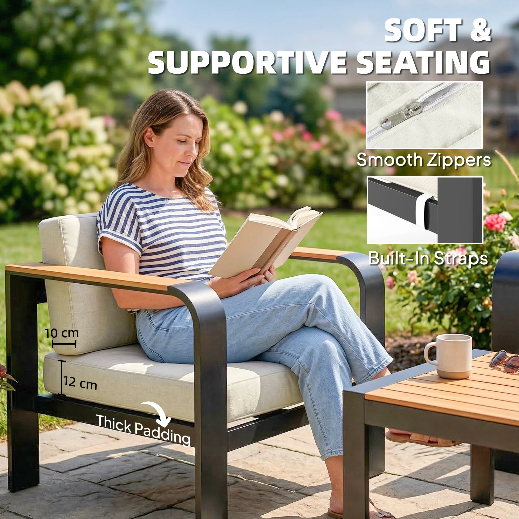 Outsunny Garden Furniture Set with L-Shaped Sofa, Armchair and Table - Image 6