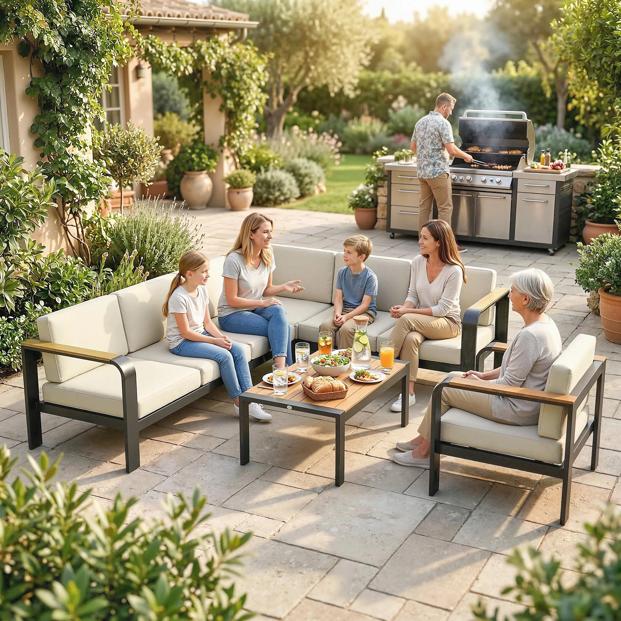 Outsunny Garden Furniture Set with L-Shaped Sofa, Armchair and Table - Image 9