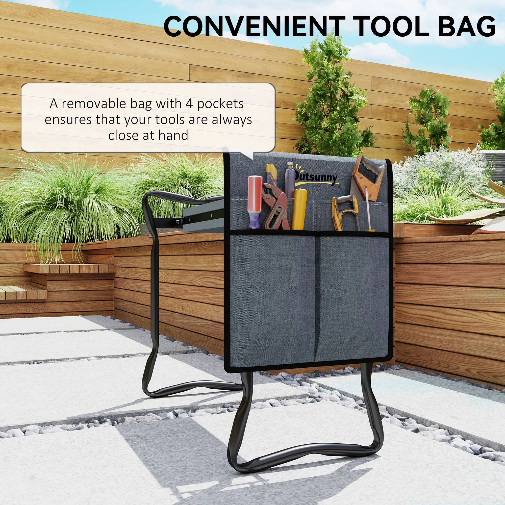 Outsunny Garden Kneeler Foldable Seat Bench EVA Foam Pad With Tool Bag Pouch - Image 6