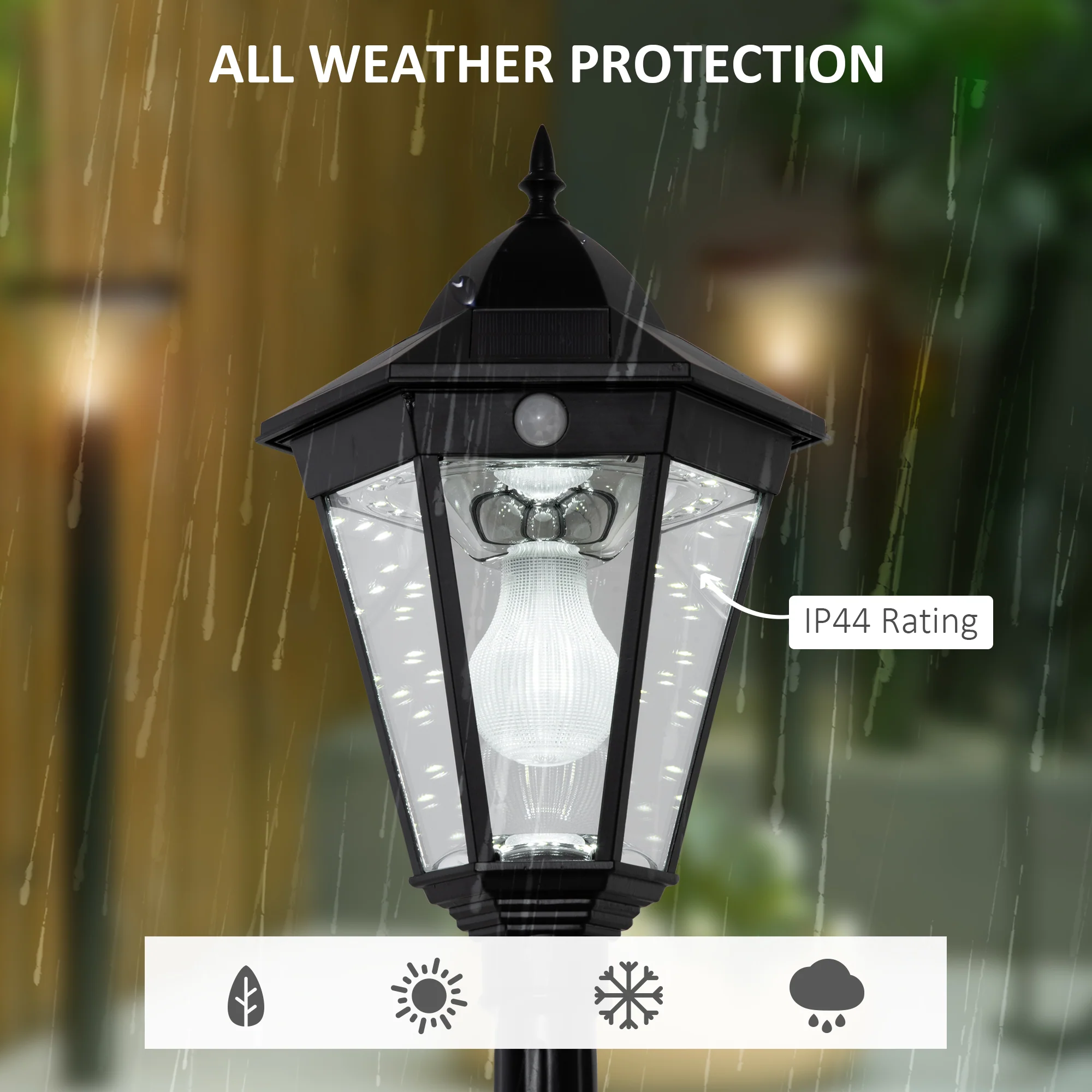 Outsunny Garden Lamp Post Light, IP44 Outdoor LED Solar Powered Lantern Lamp with Aluminium Frame for Patio, Pathway and Walkway, Black - Image 3