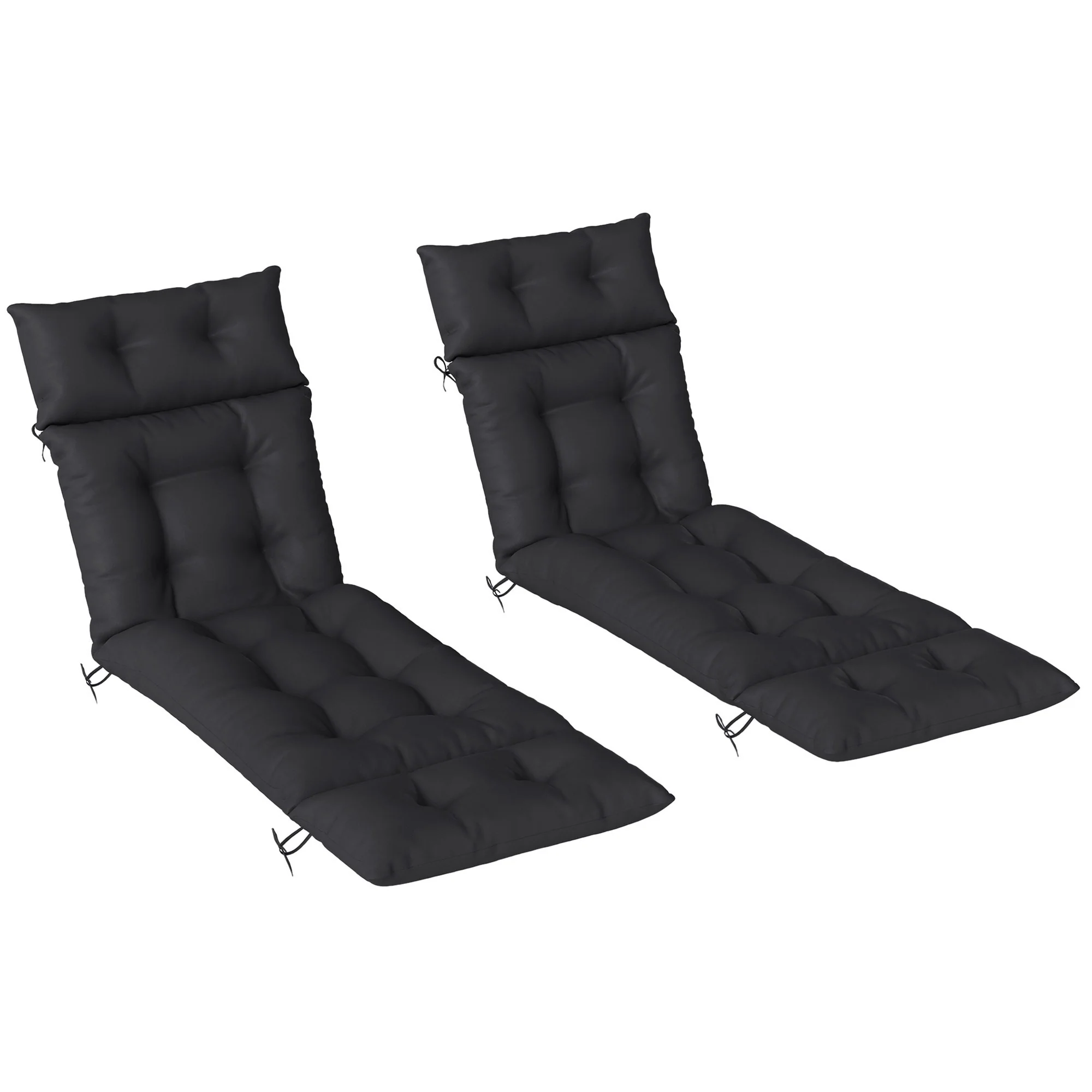 Outsunny Garden Lounge Chair Cushions Set of 2, 220gsm Fabric, Black
