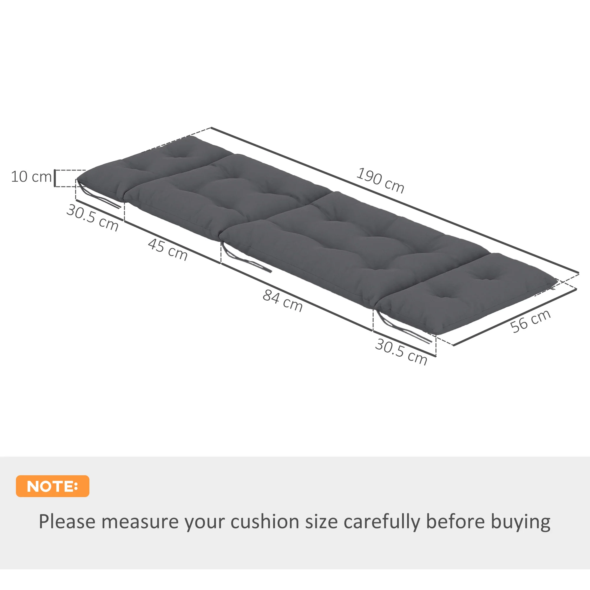 Outsunny Garden Lounge Chair Cushions Set Of 2, 220gsm Fabric, Dark Grey - Image 5