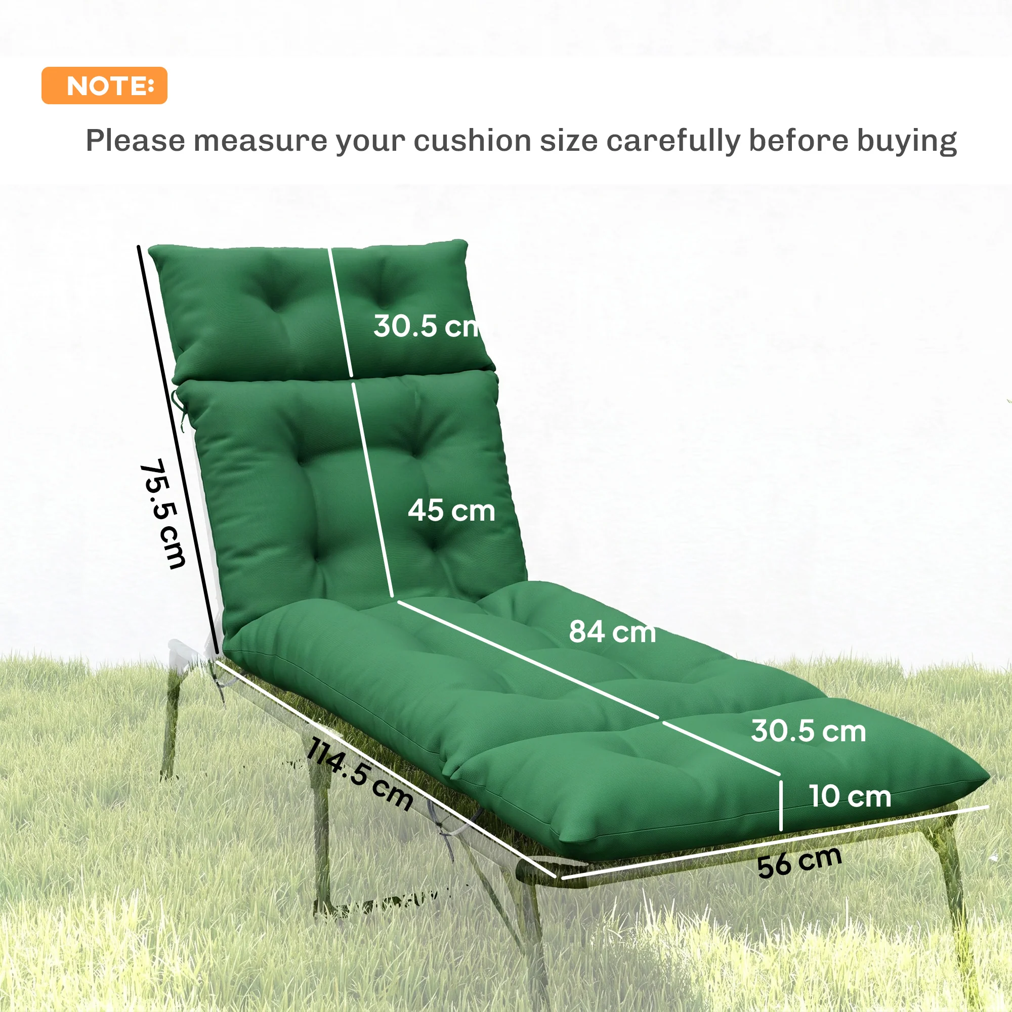 Outsunny Garden Lounge Chair Cushions Set of 2, 220gsm Fabric, Green - Image 5