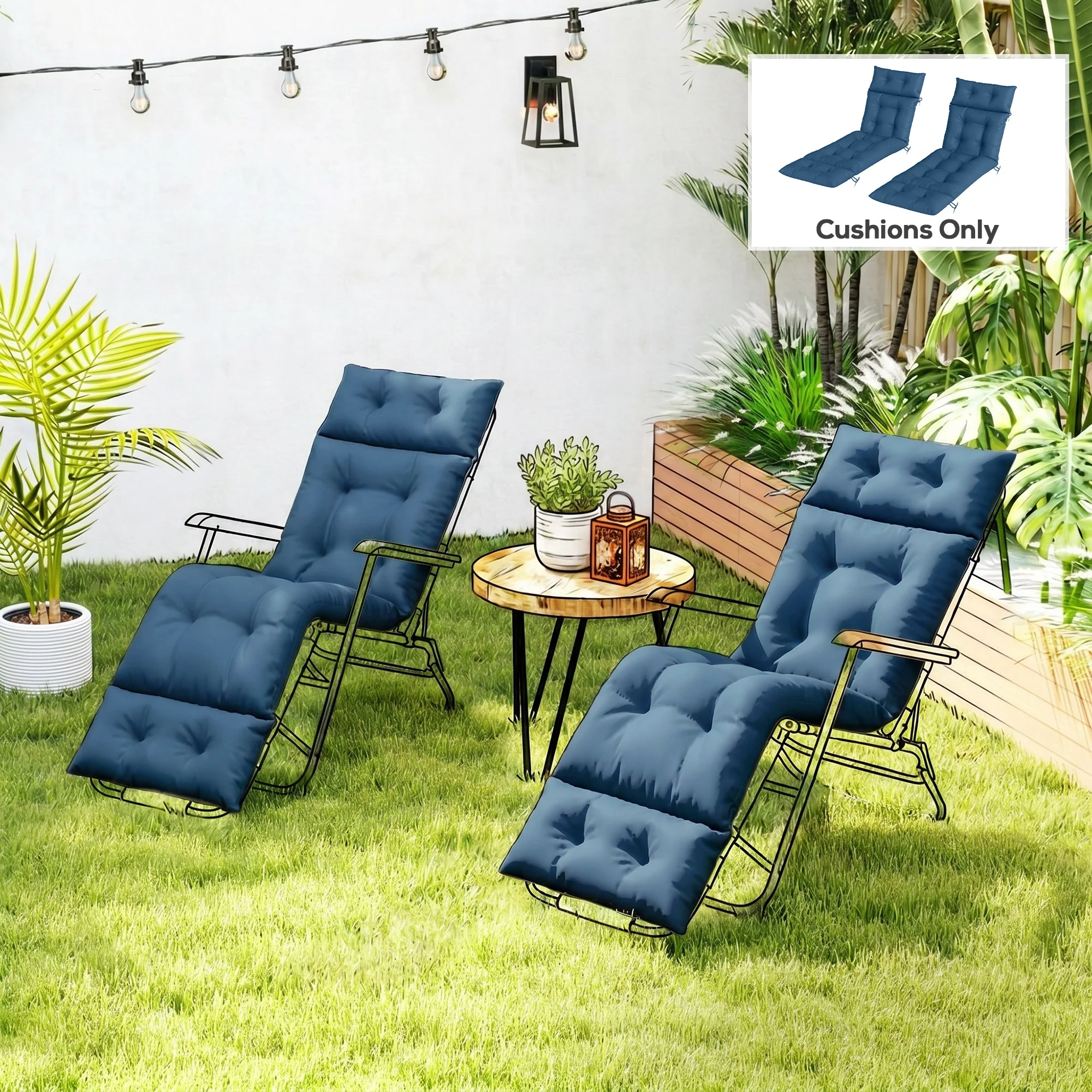 Outsunny Garden Lounge Chair Cushions Set of 2, 220gsm Fabric, Navy Blue - Image 2