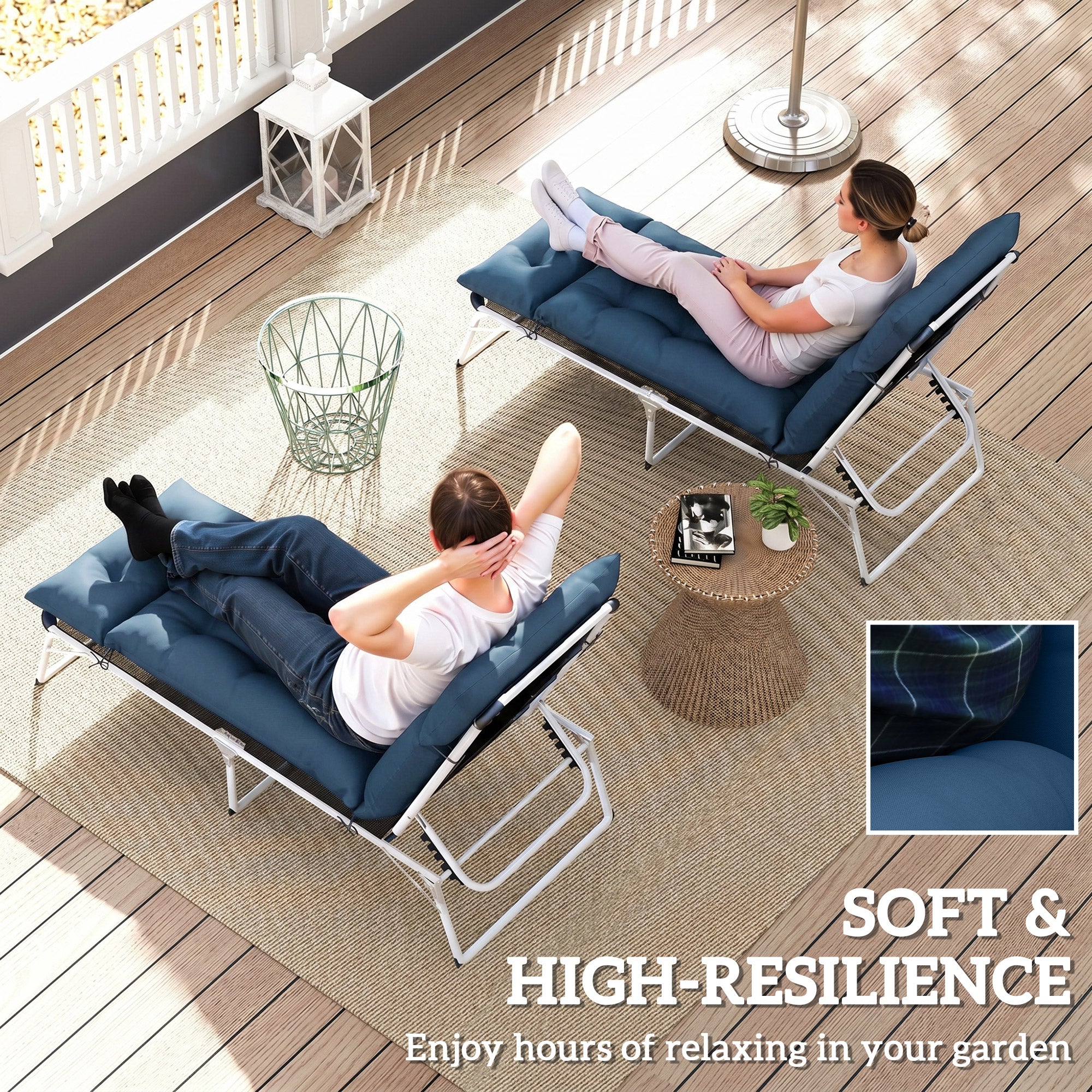Outsunny Garden Lounge Chair Cushions Set of 2, 220gsm Fabric, Navy Blue - Image 4