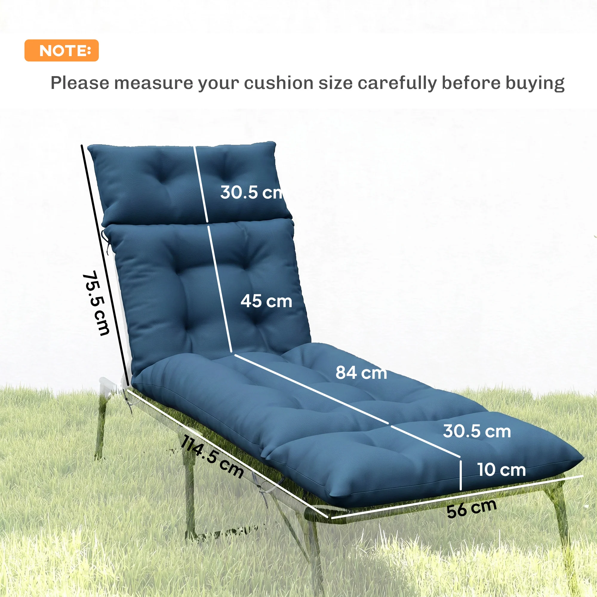 Outsunny Garden Lounge Chair Cushions Set of 2, 220gsm Fabric, Navy Blue - Image 5