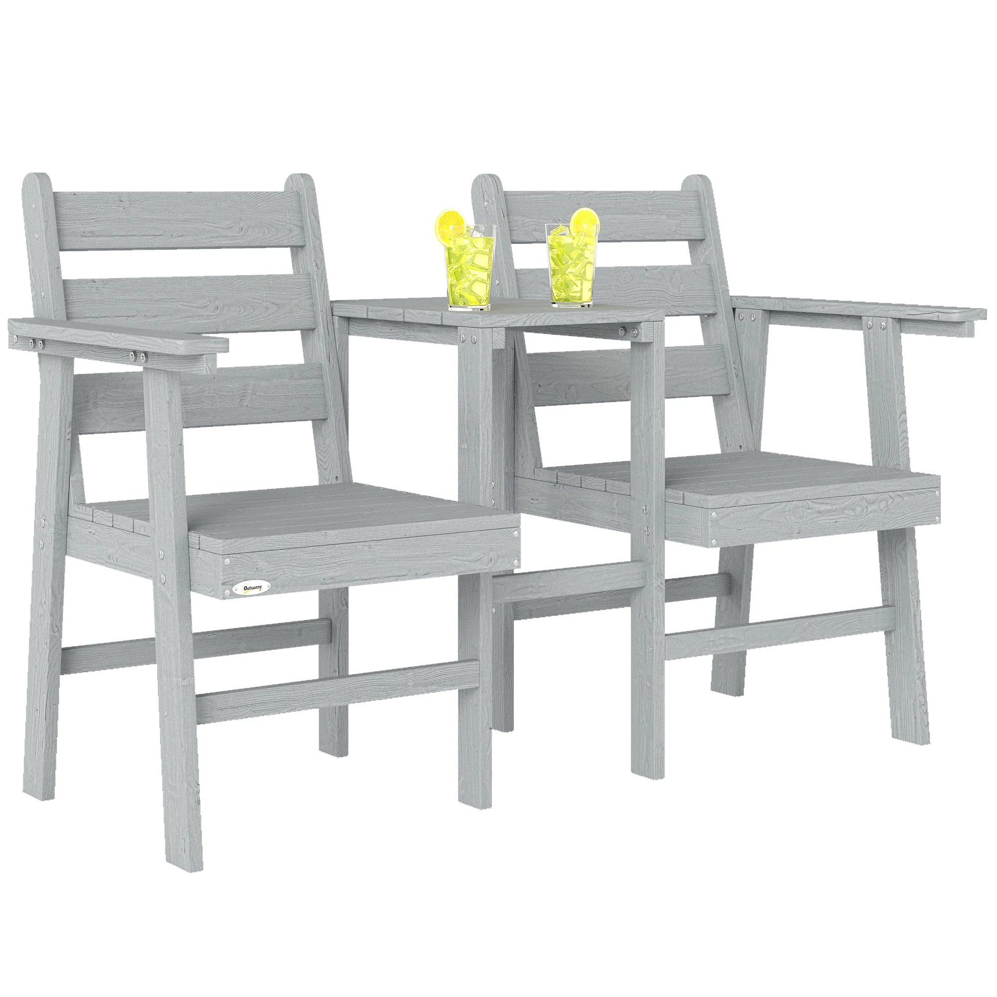 Outsunny Garden Loveseat, Embossed Wood Jack And Jill Garden Seat, Grey