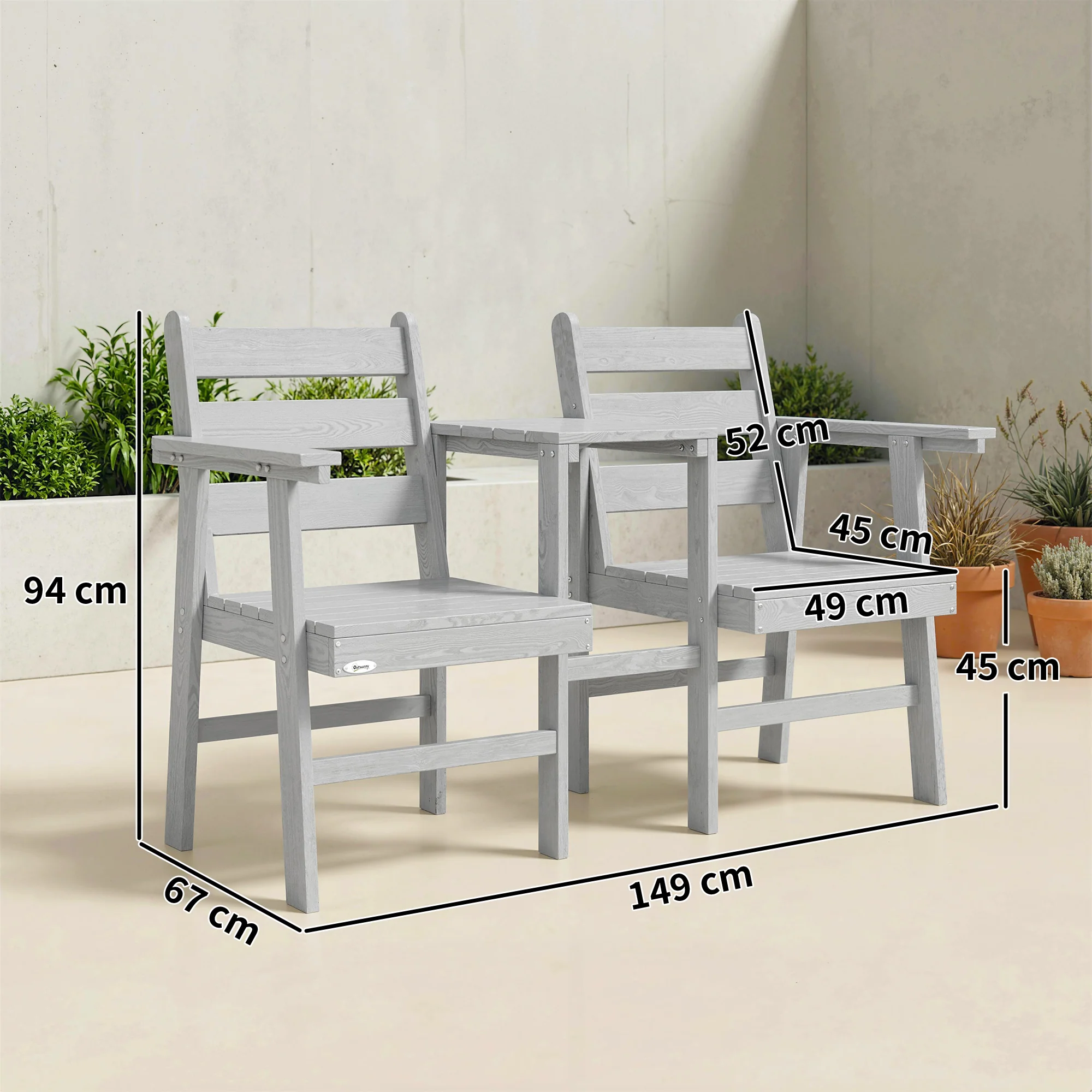 Outsunny Garden Loveseat, Embossed Wood Jack And Jill Garden Seat, Grey - Image 5