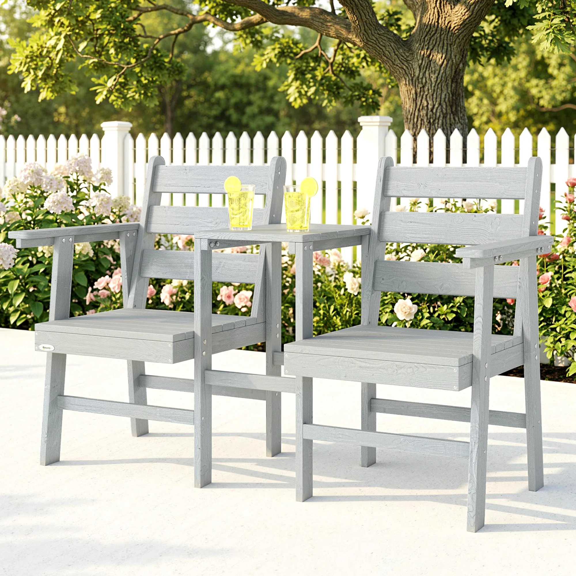 Outsunny Garden Loveseat, Embossed Wood Jack And Jill Garden Seat, Grey - Image 9