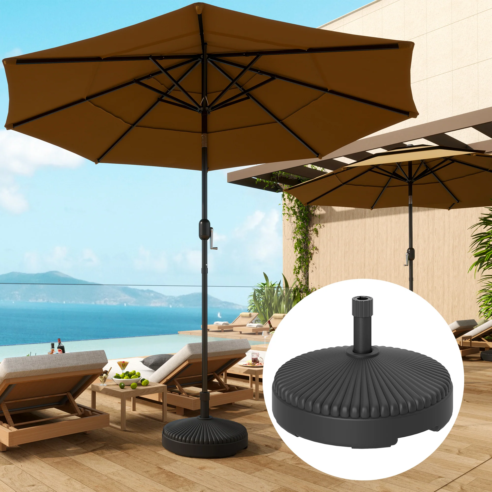Outsunny Garden Parasol Base, 28kg Sand Filled, 23kg Water Filled, Black - Image 2
