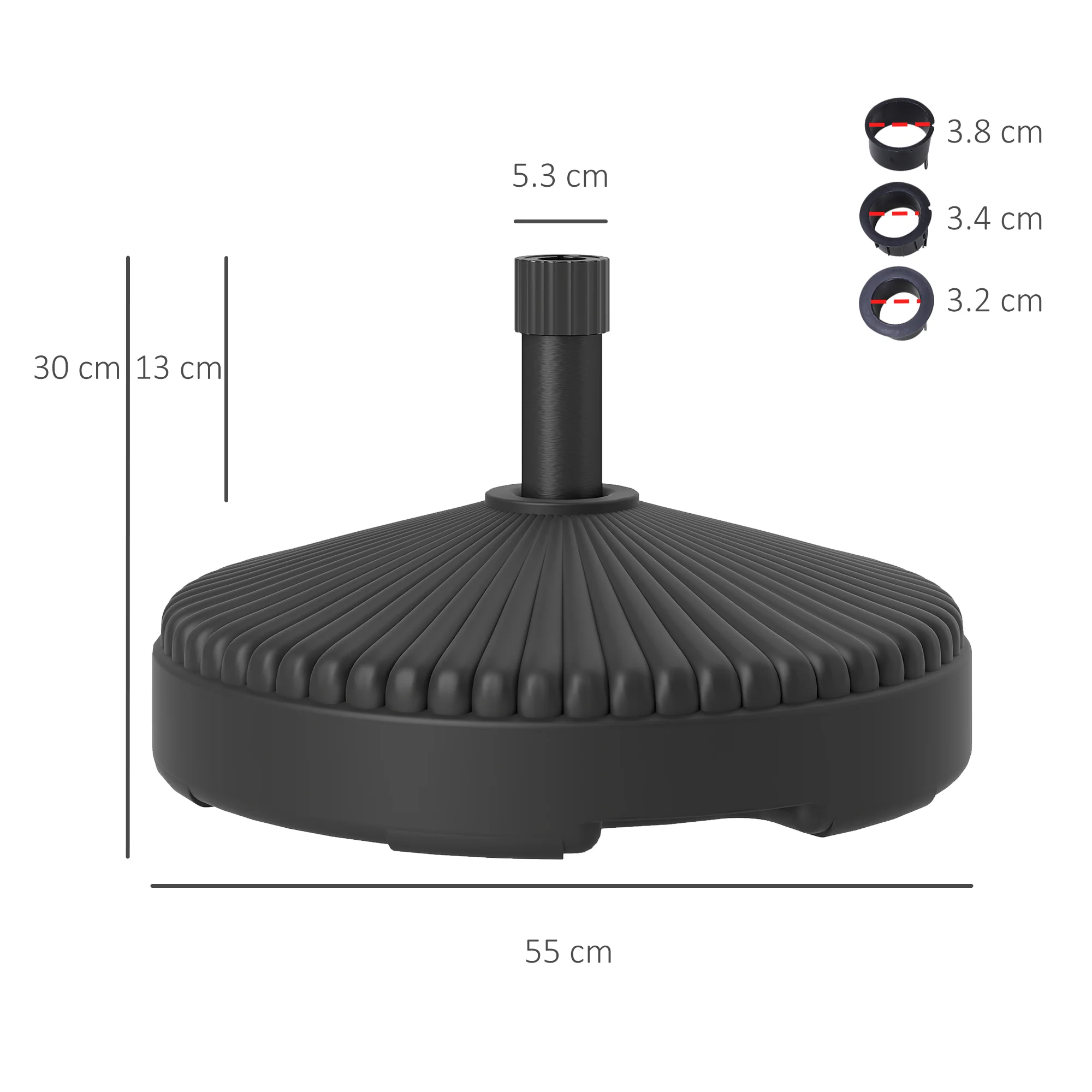 Outsunny Garden Parasol Base, 28kg Sand Filled, 23kg Water Filled, Black - Image 3