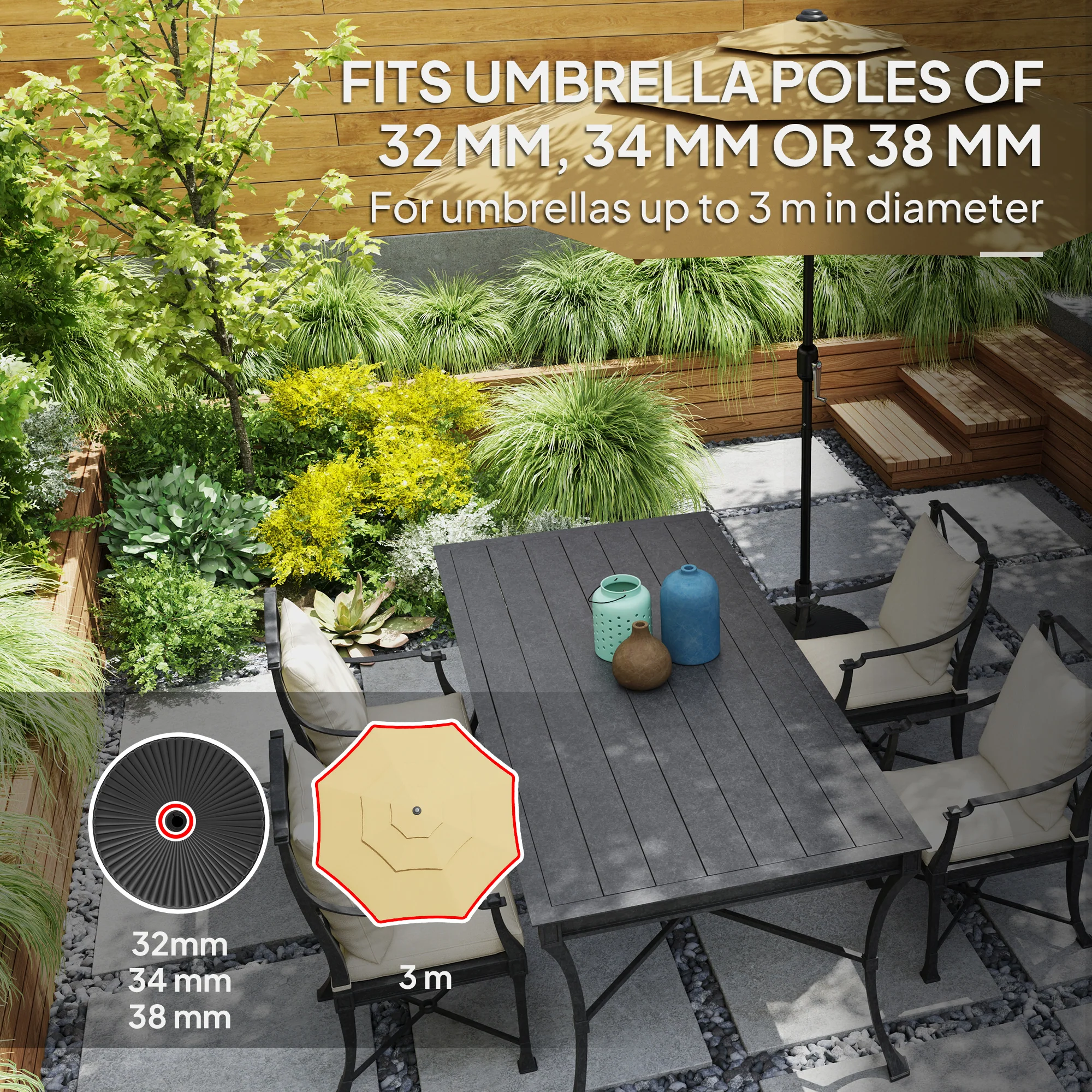 Outsunny Garden Parasol Base, 28kg Sand Filled, 23kg Water Filled, Black - Image 5