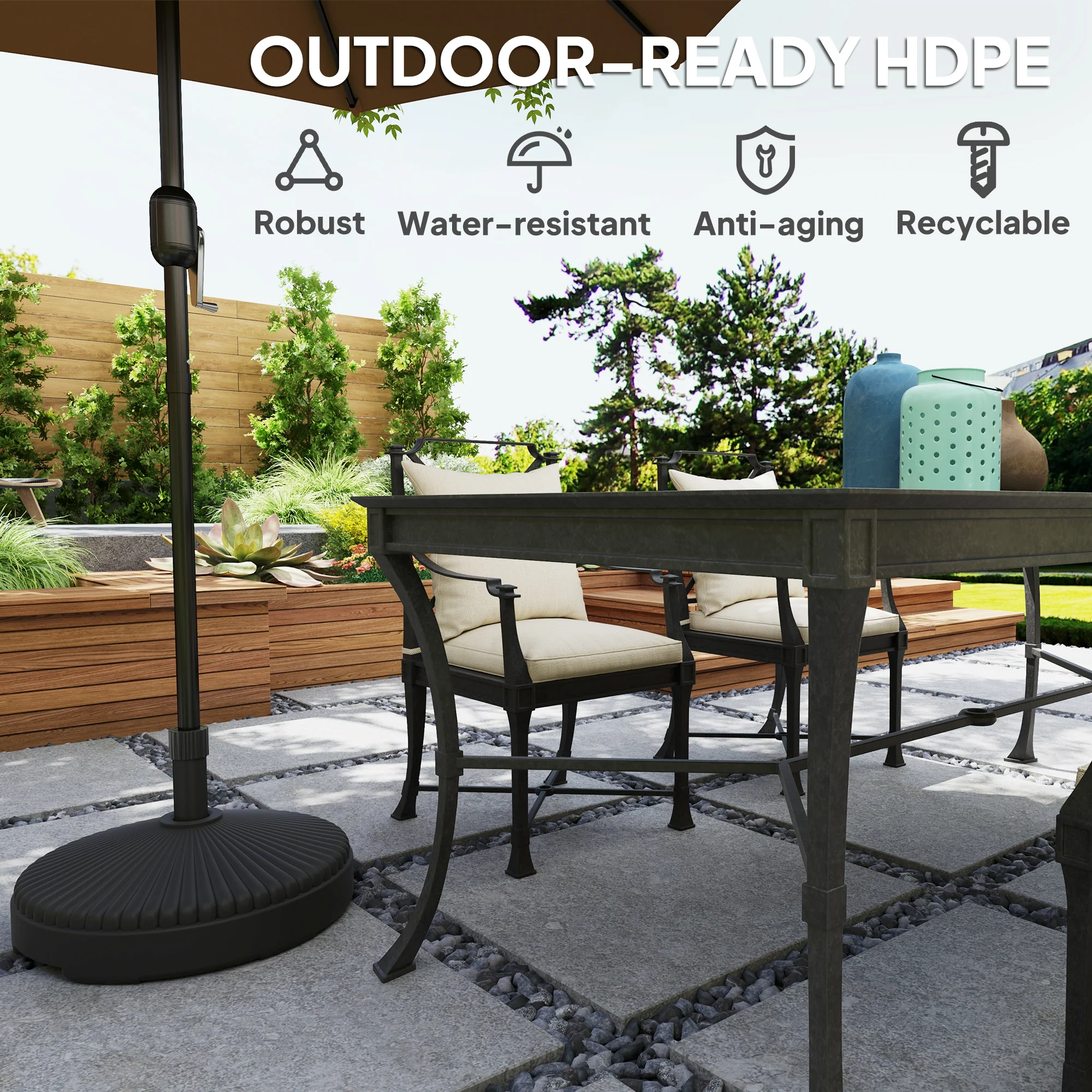 Outsunny Garden Parasol Base, 28kg Sand Filled, 23kg Water Filled, Black - Image 6