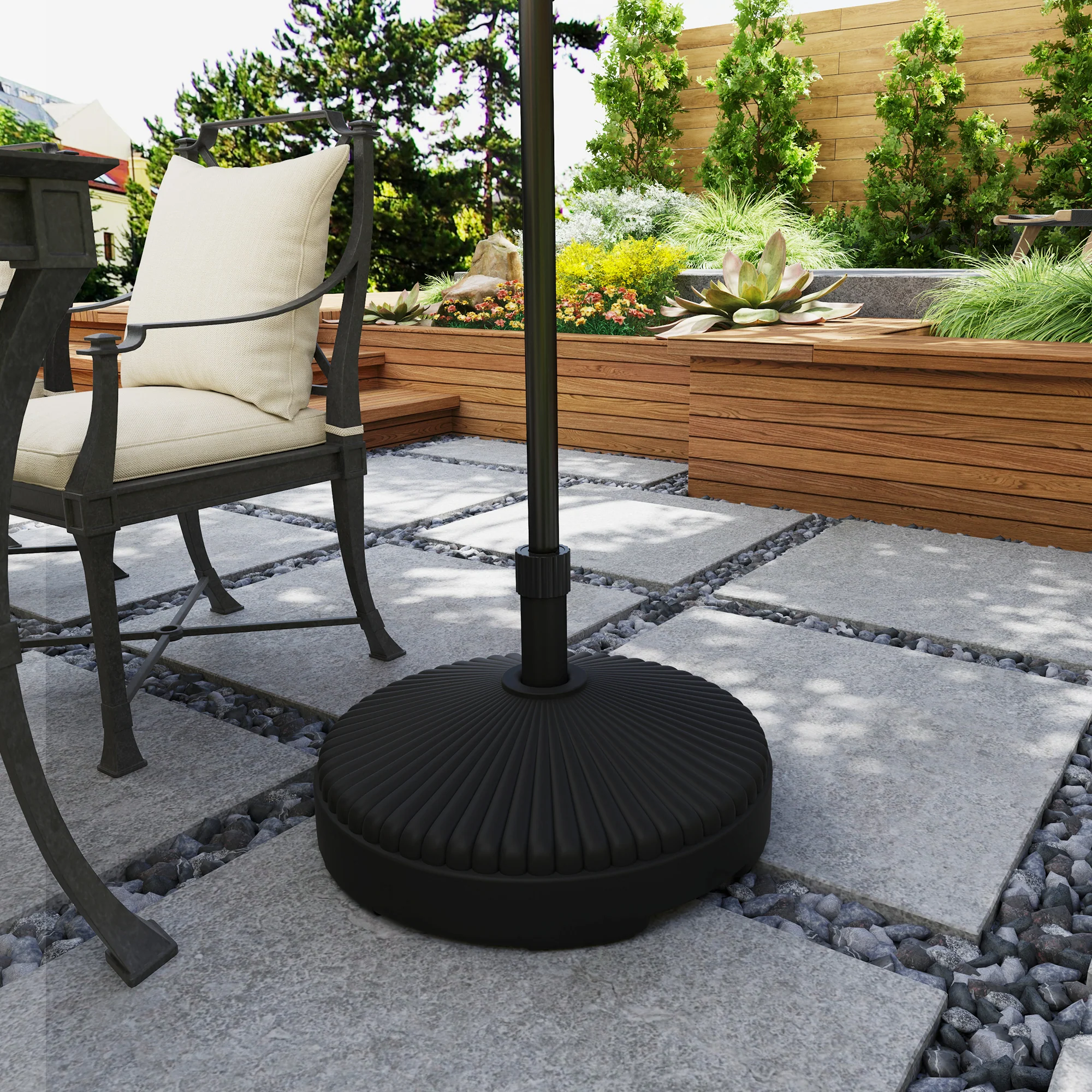 Outsunny Garden Parasol Base, 28kg Sand Filled, 23kg Water Filled, Black - Image 8