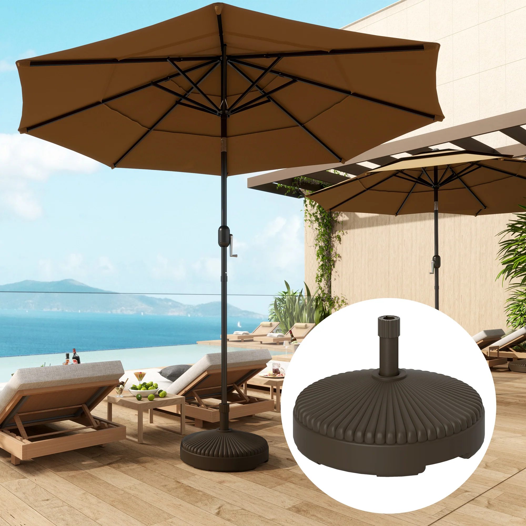 Outsunny Garden Parasol Base, 28kg Sand Filled, 23kg Water Filled, Brown - Image 2