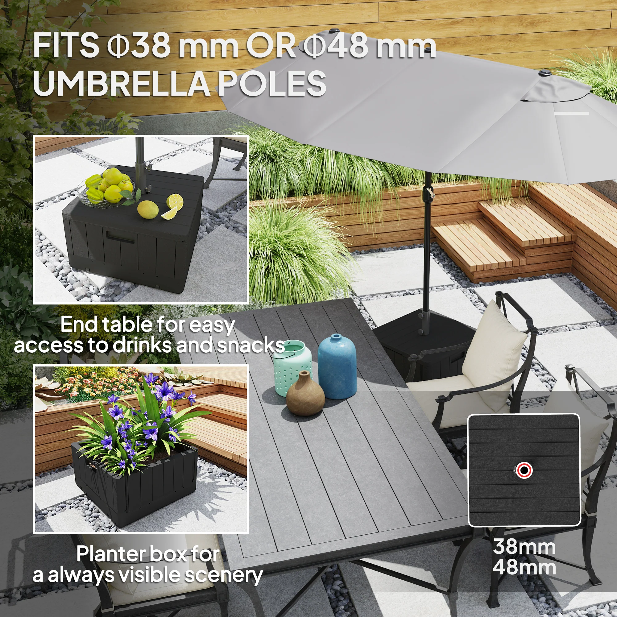 Outsunny Garden Parasol Base, Sand/Water Filled Garden Umbrella Stand, Black - Image 3