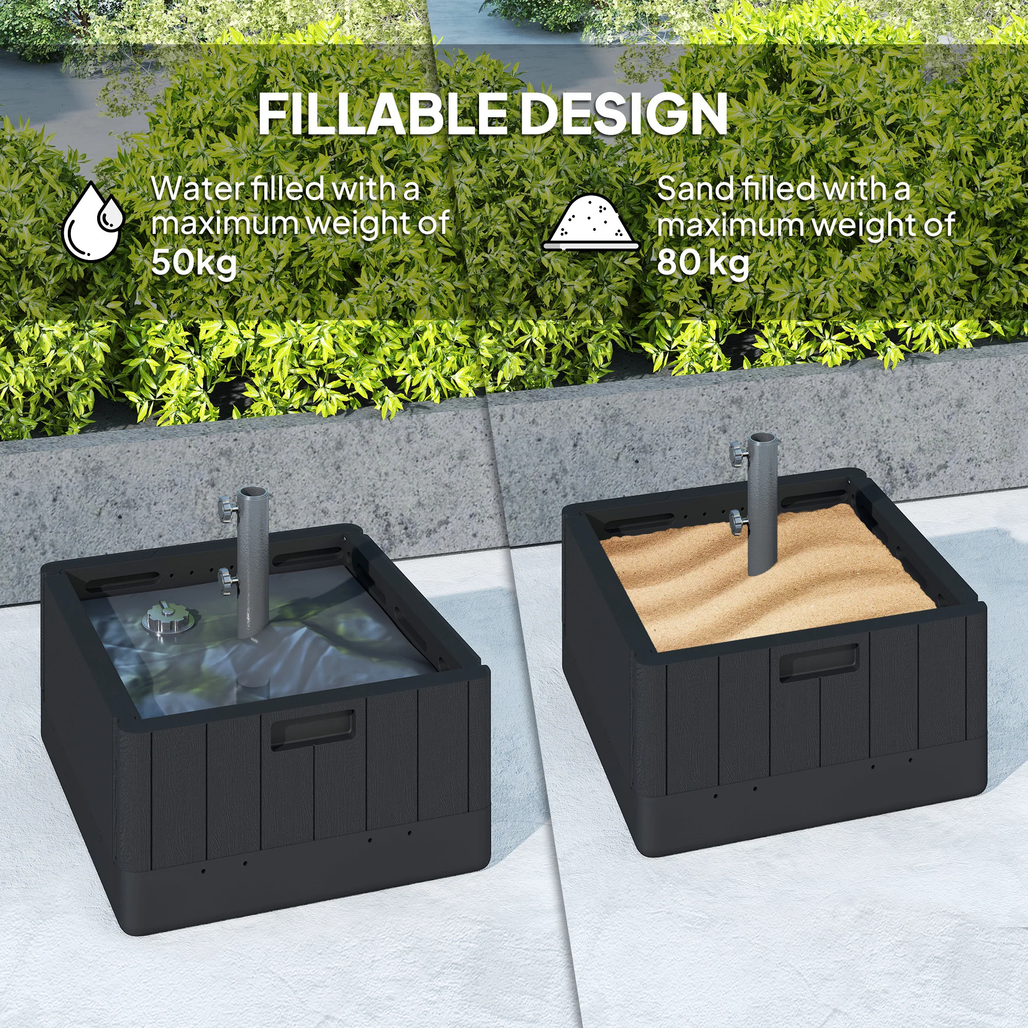 Outsunny Garden Parasol Base, Sand/Water Filled Garden Umbrella Stand, Black - Image 4
