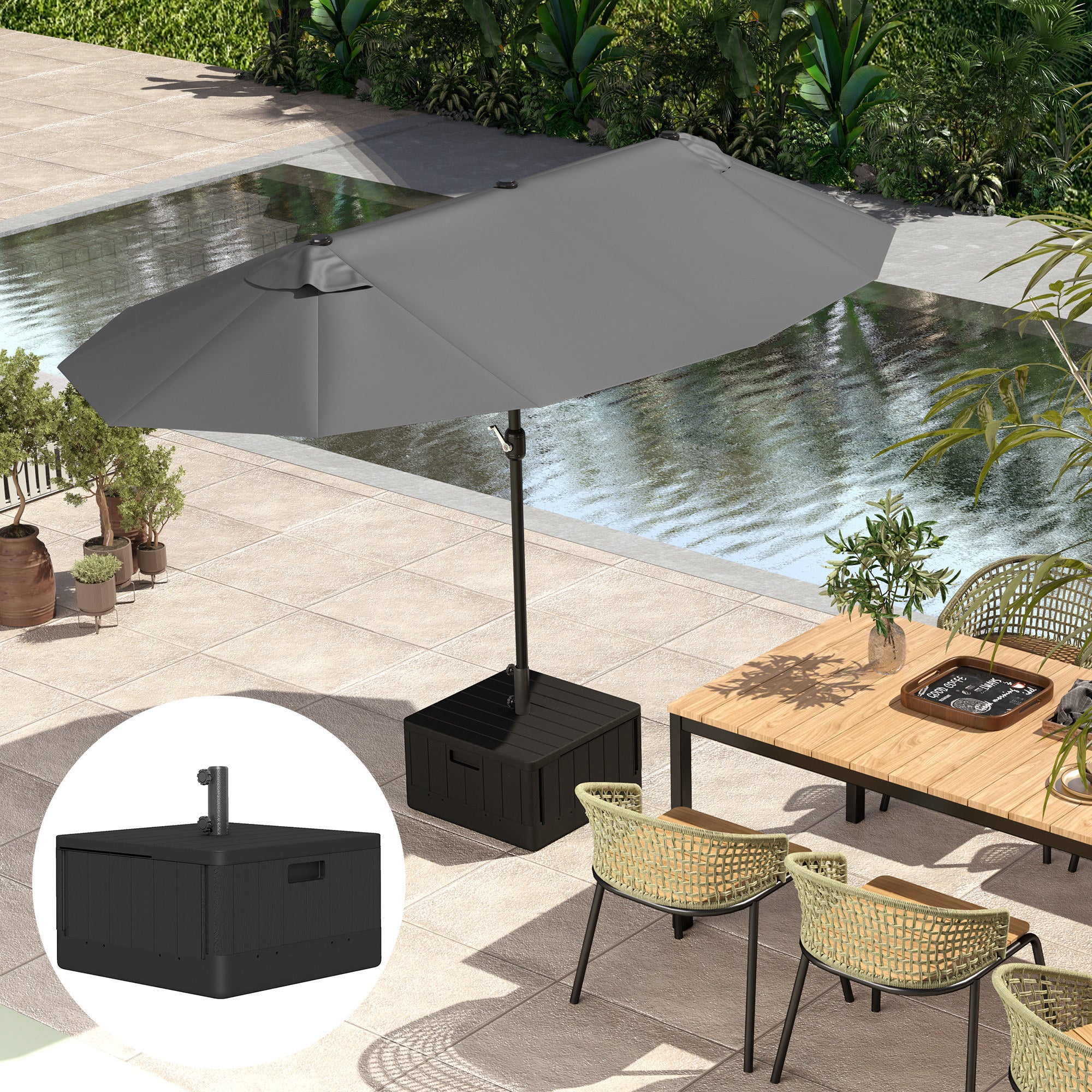 Outsunny Garden Parasol Base, Sand/Water Filled Garden Umbrella Stand, Black - Image 8