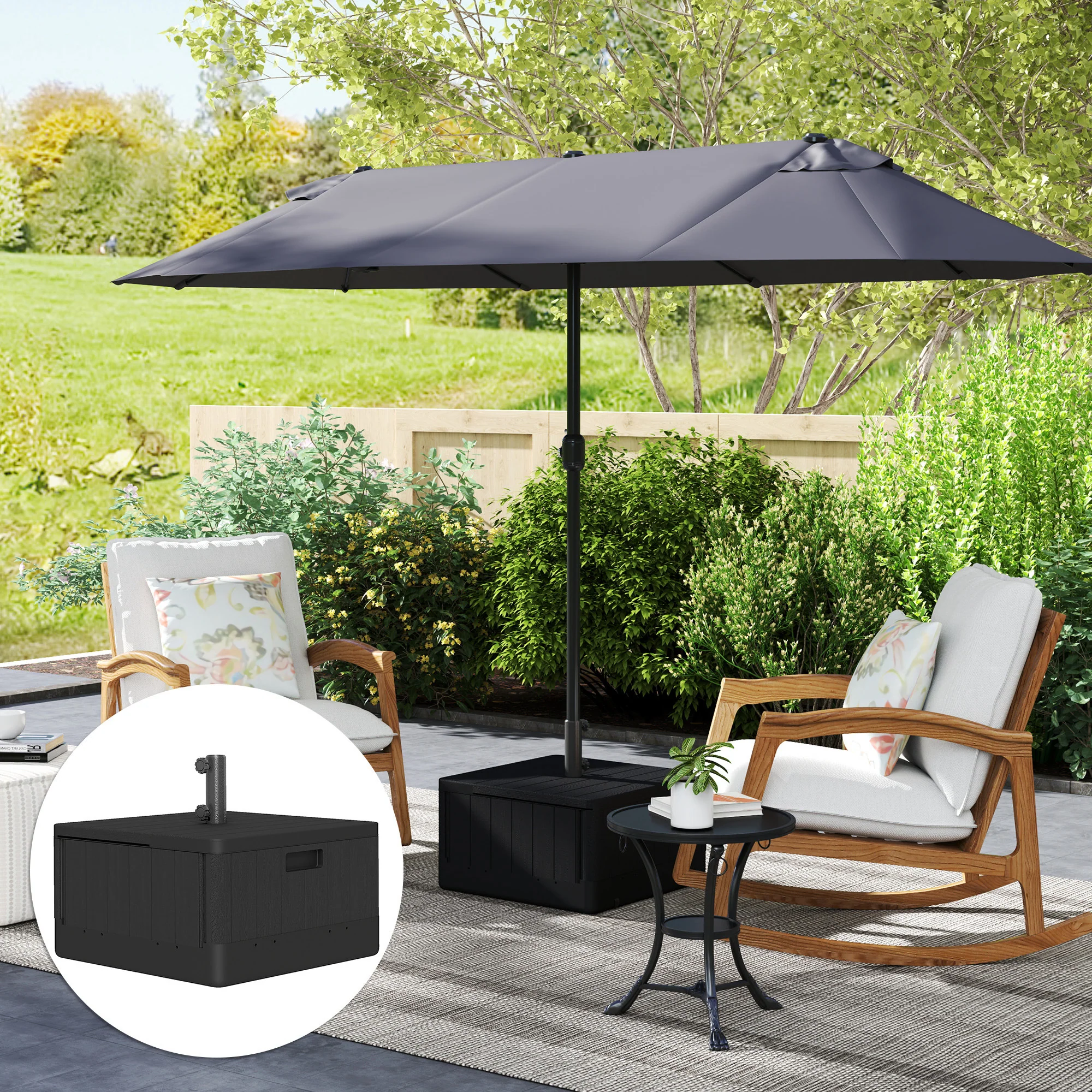 Outsunny Garden Parasol Base, Sand/Water Filled Garden Umbrella Stand, Black - Image 9