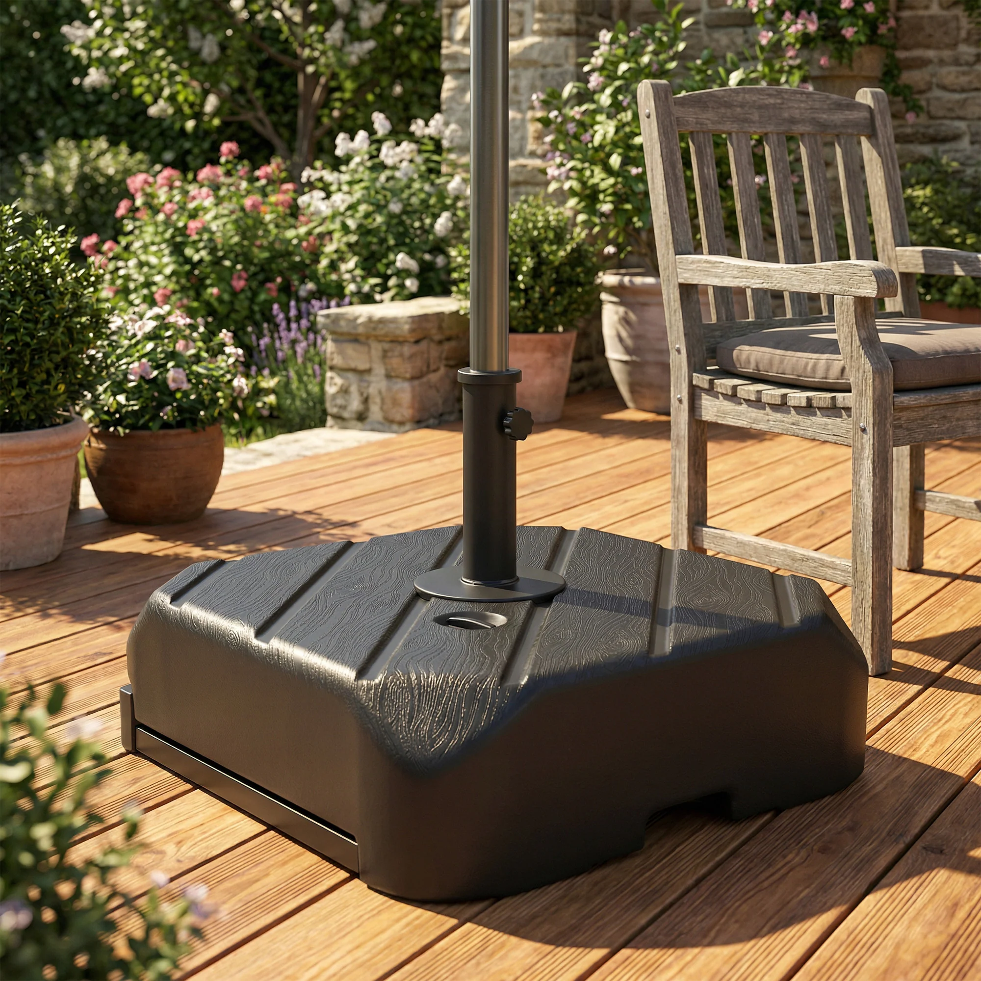 Outsunny Garden Parasol Base with Wheels, Parasol Stand for 38/48 mm Pole - Image 2