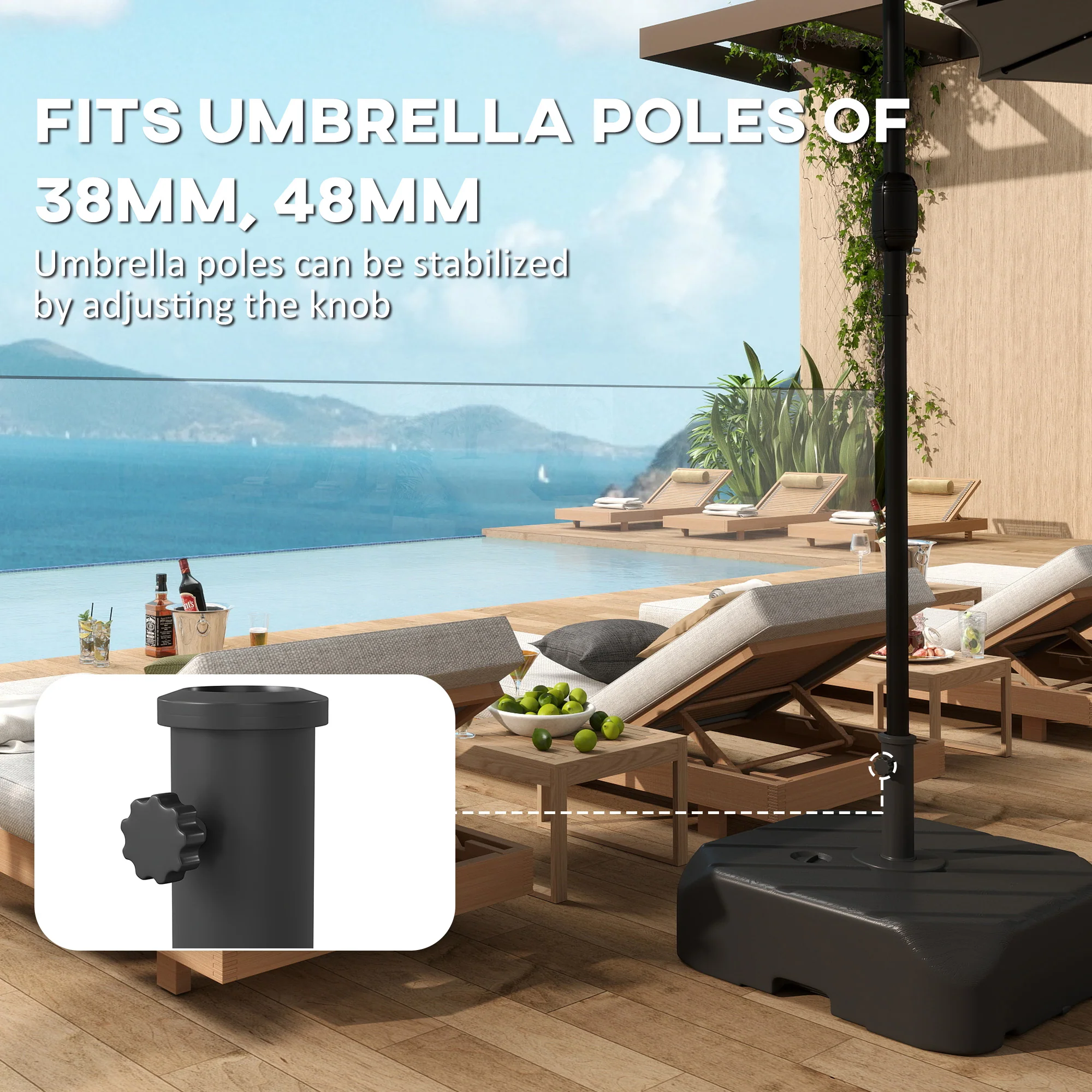 Outsunny Garden Parasol Base with Wheels, Parasol Stand for 38/48 mm Pole - Image 7