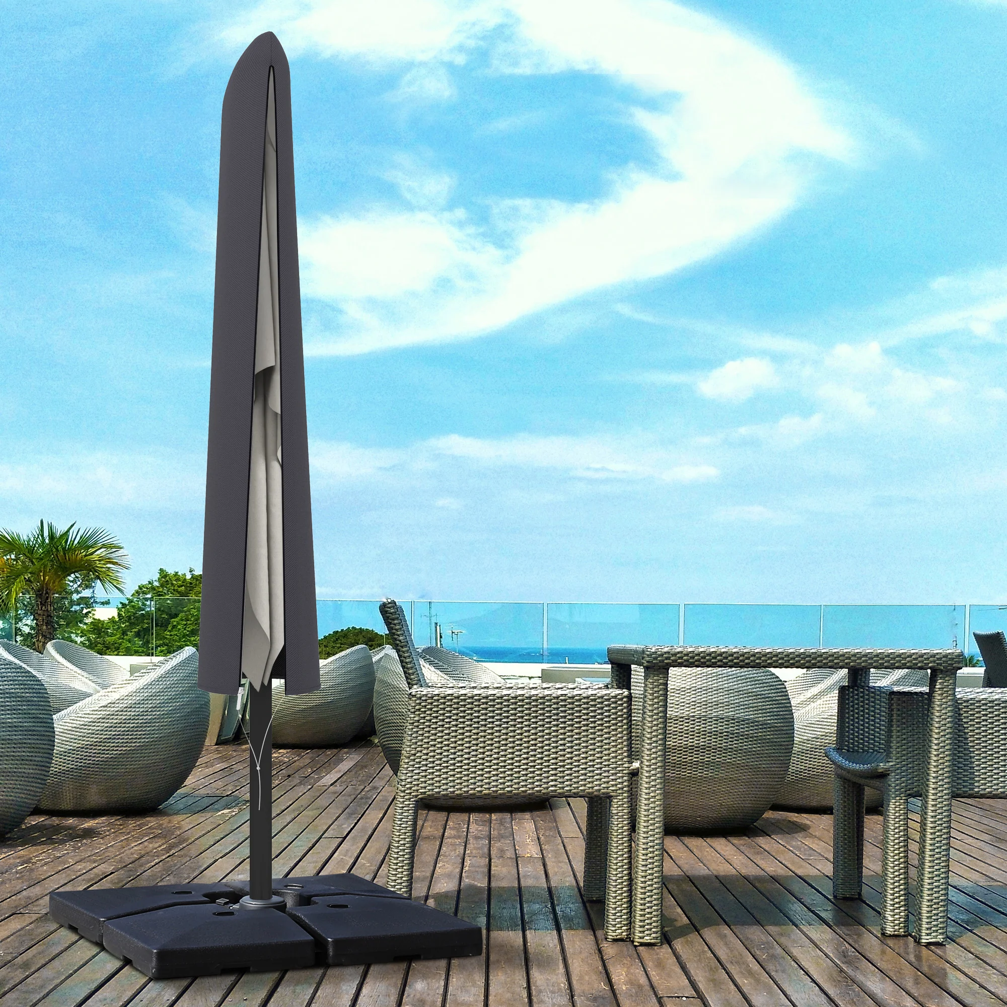 Outsunny Garden Parasol Cover For 2-4m Outdoor Umbrella Protector W/ Rod, Zipper - Image 11