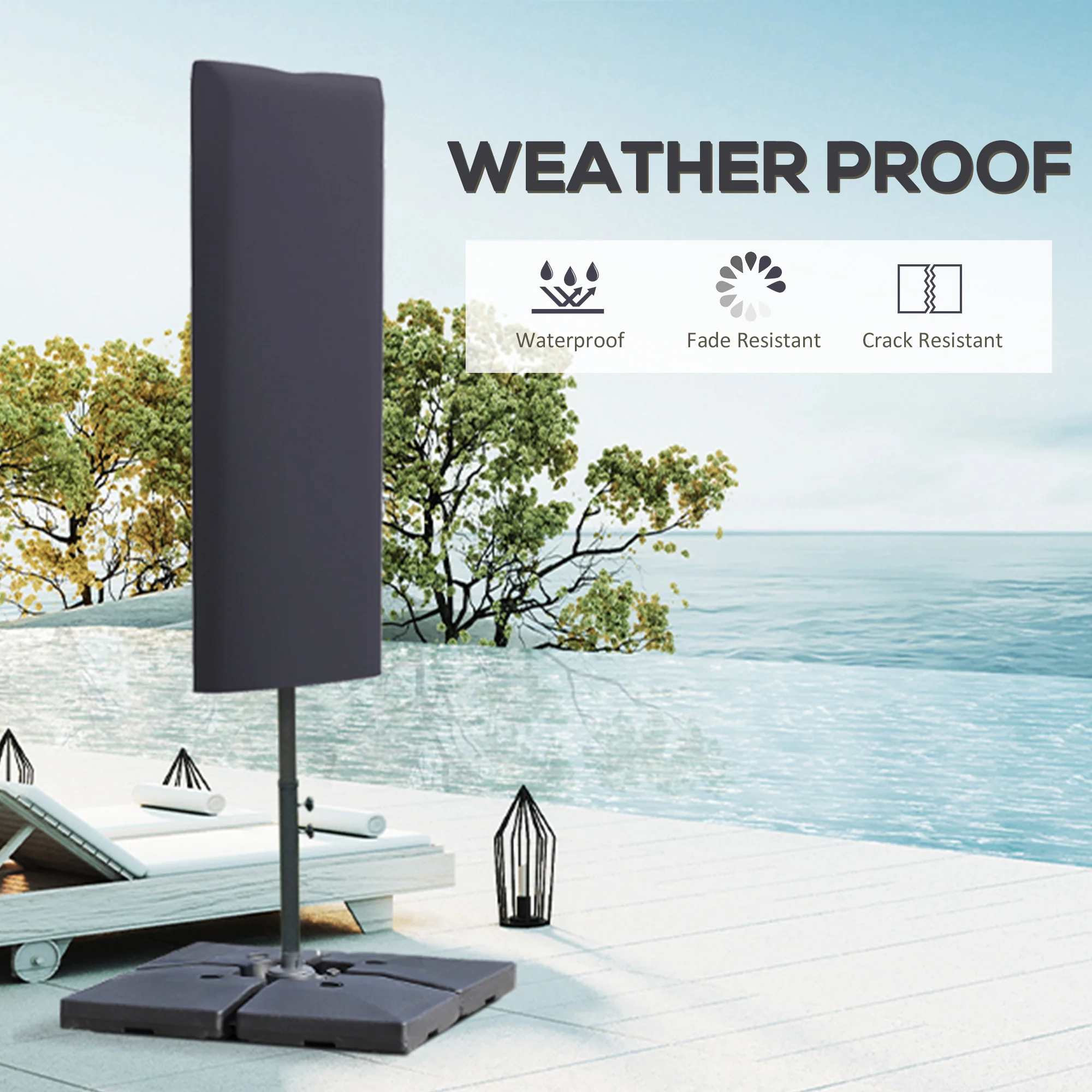 Outsunny Garden Parasol Cover For 2-4m Outdoor Umbrella Protector W/ Rod, Zipper - Image 12