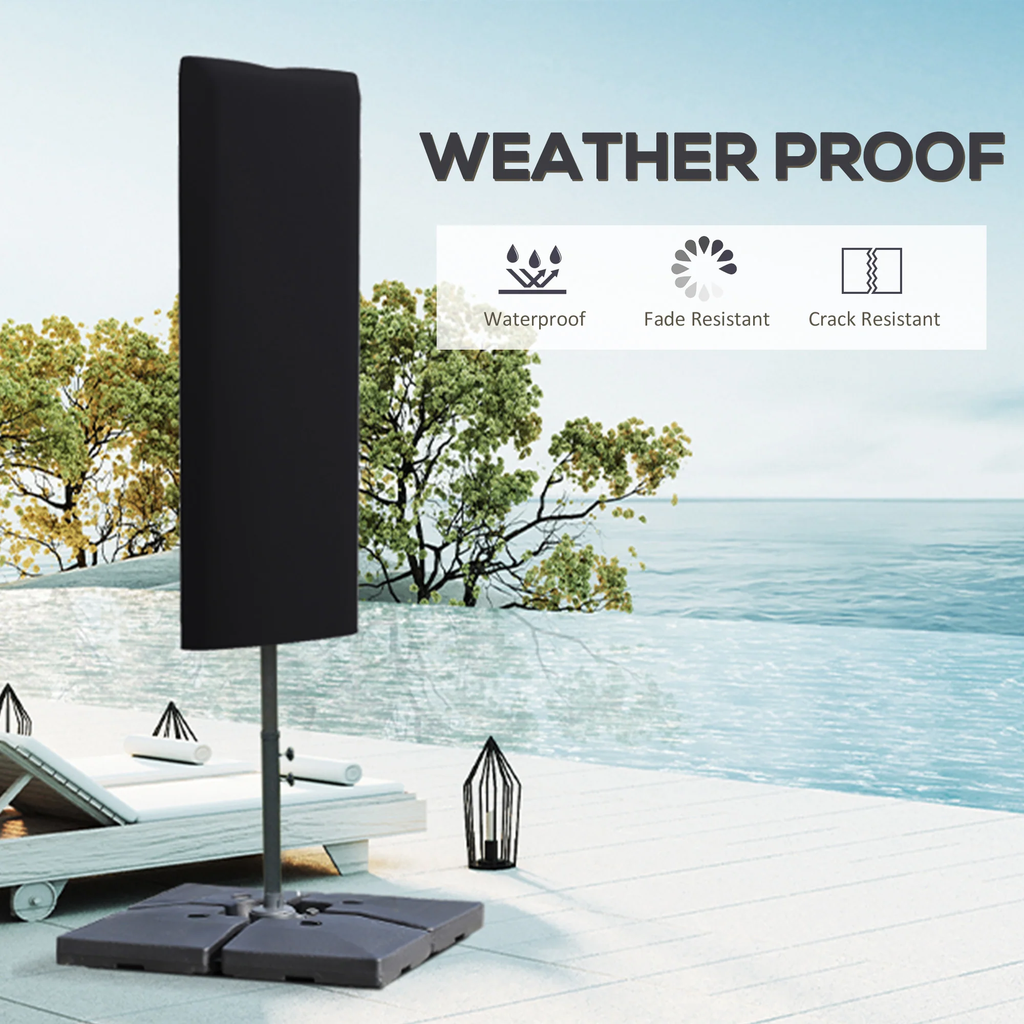 Outsunny Garden Parasol Cover For 2-4m Outdoor Umbrella Protector W/ Rod, Zipper - Image 3