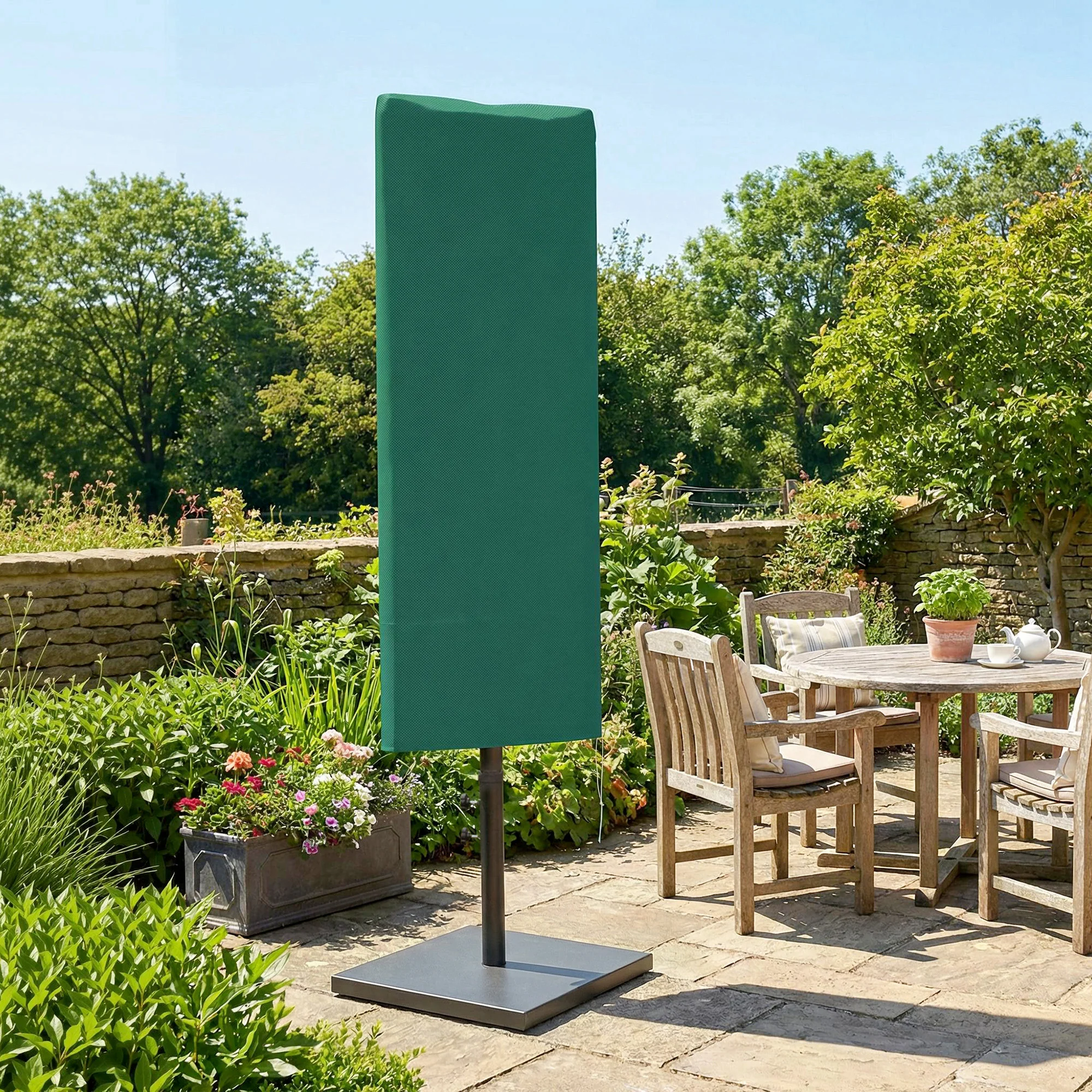 Outsunny Garden Parasol Cover For 2-4m Umbrella Protector, Dark Green - Image 2