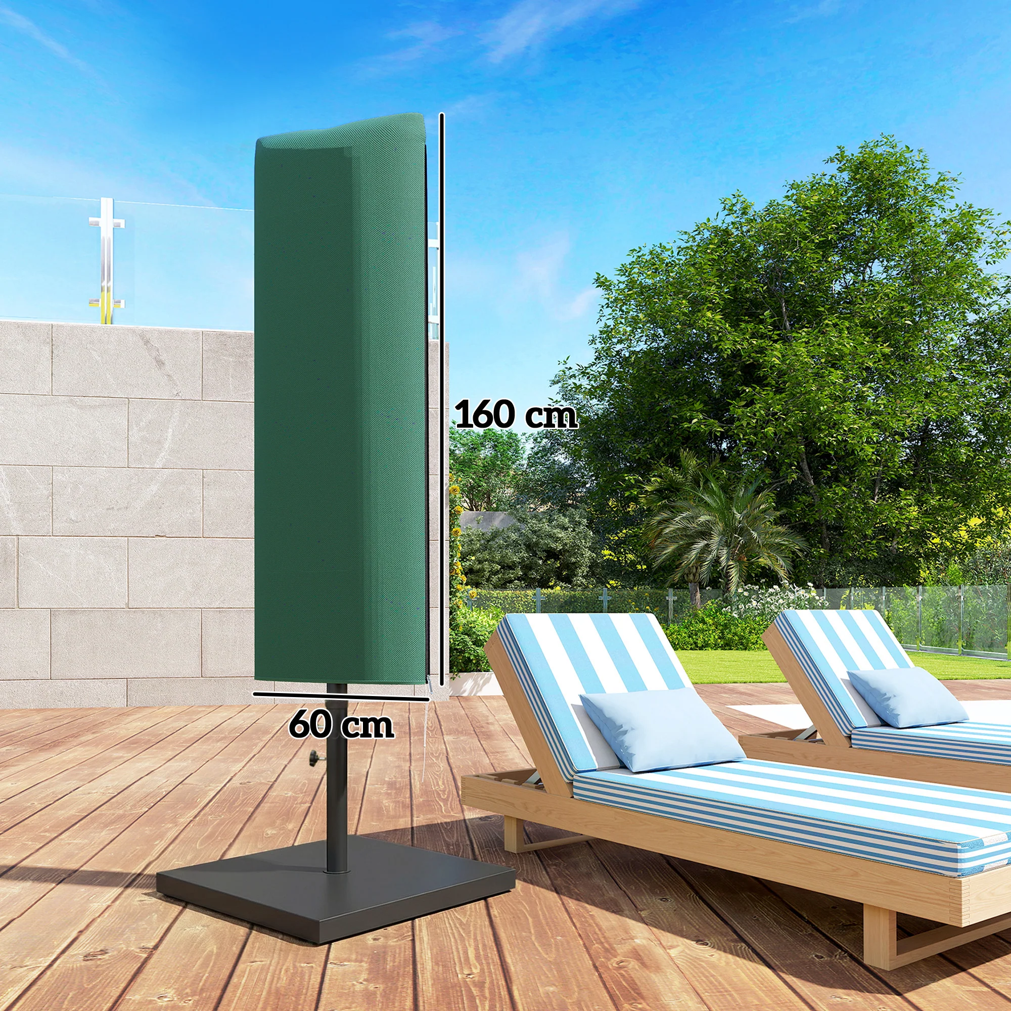 Outsunny Garden Parasol Cover For 2-4m Umbrella Protector, Dark Green - Image 3