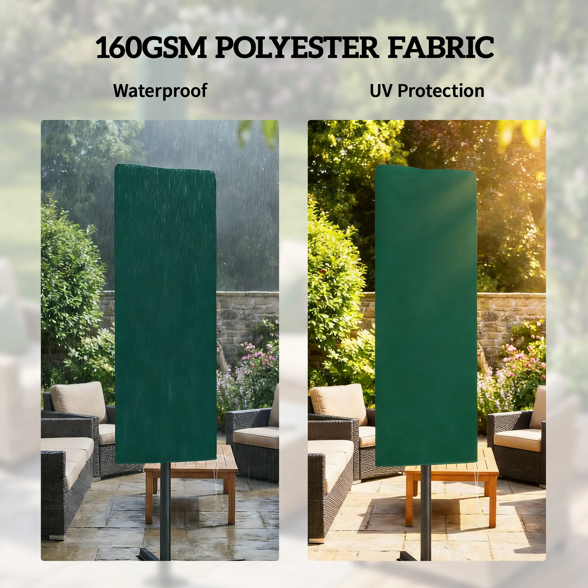 Outsunny Garden Parasol Cover For 2-4m Umbrella Protector, Dark Green - Image 5