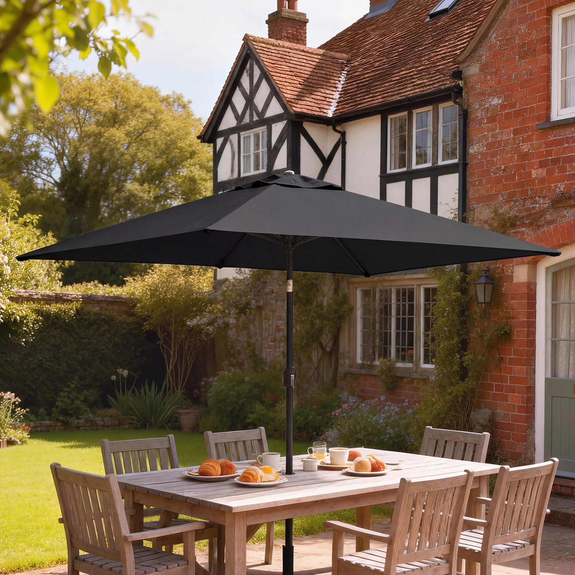 Outsunny Garden Parasol, Outdoor Umbrella With Tilt Function, Black - Image 2