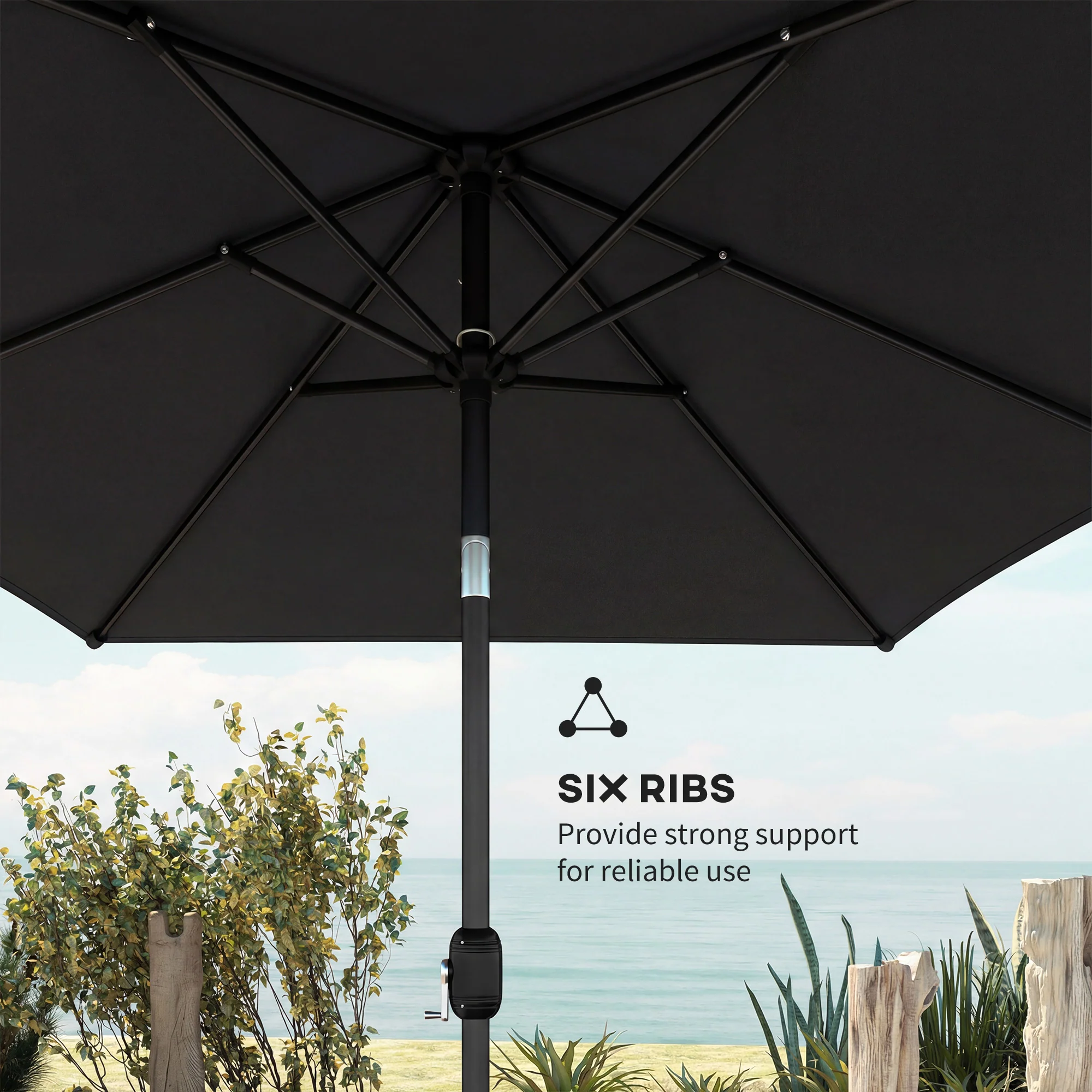 Outsunny Garden Parasol, Outdoor Umbrella With Tilt Function, Black - Image 6
