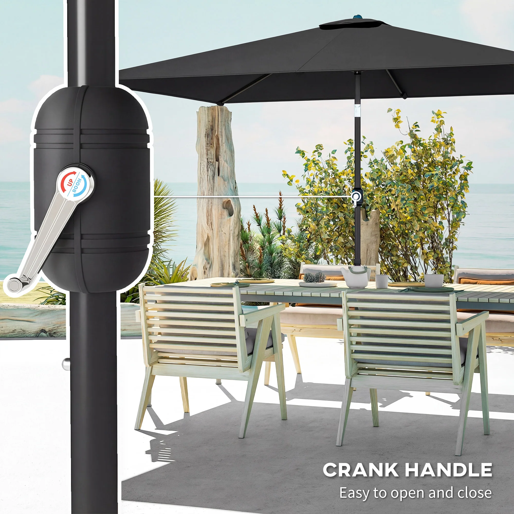 Outsunny Garden Parasol, Outdoor Umbrella With Tilt Function, Black - Image 7