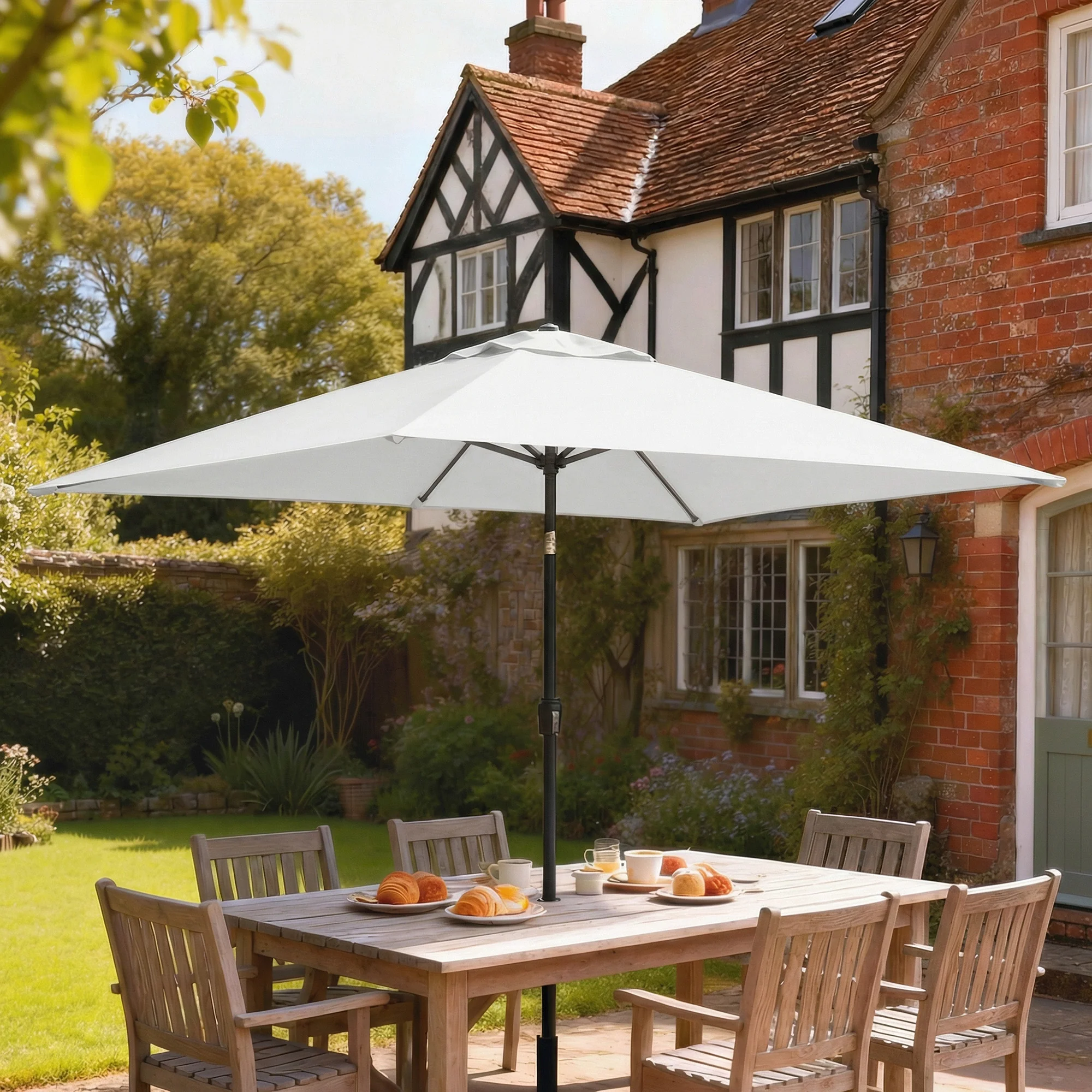 Outsunny Garden Parasol, Outdoor Umbrella With Tilt Function, Cream White - Image 2