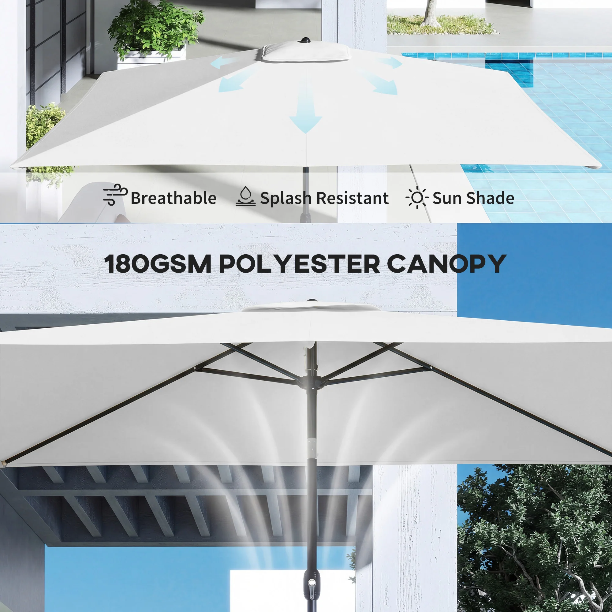 Outsunny Garden Parasol, Outdoor Umbrella With Tilt Function, Cream White - Image 5