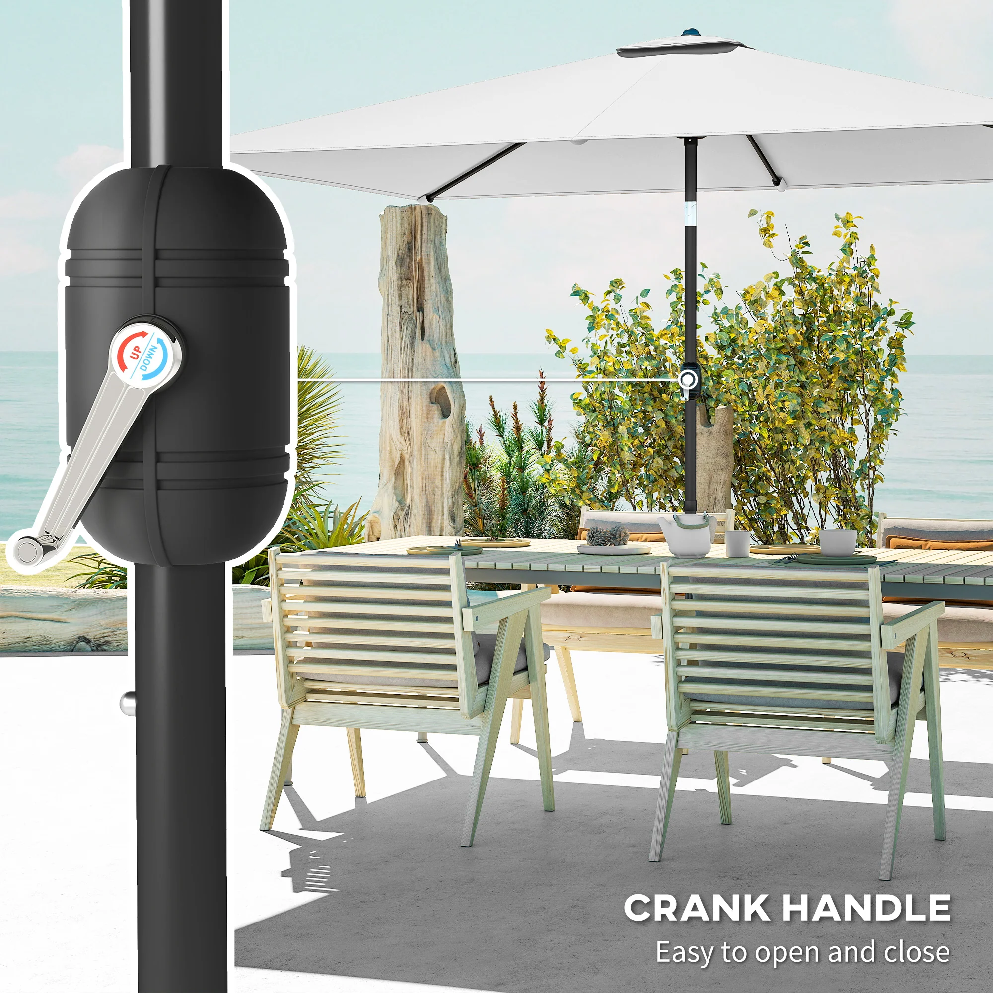 Outsunny Garden Parasol, Outdoor Umbrella With Tilt Function, Cream White - Image 7