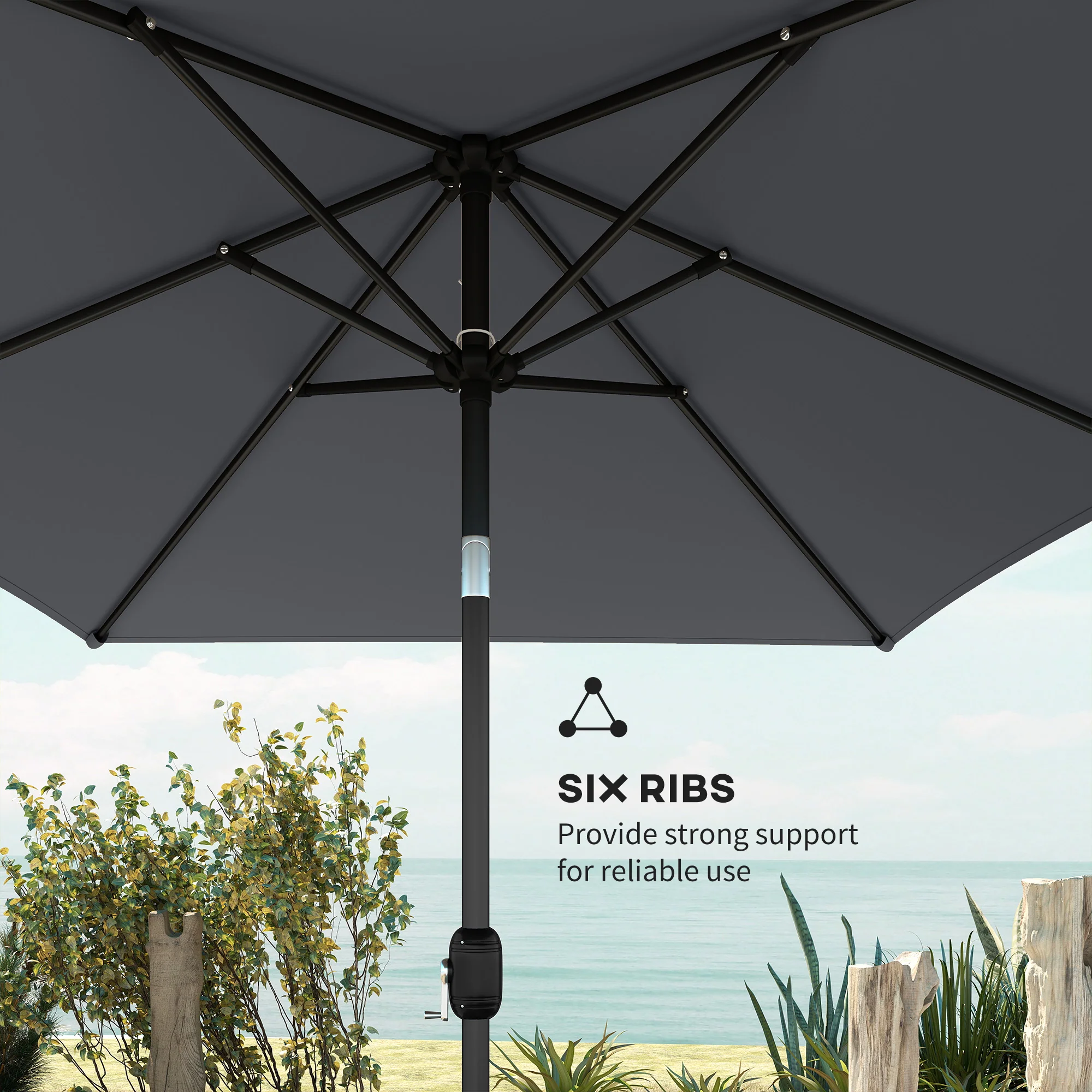 Outsunny Garden Parasol, Outdoor Umbrella With Tilt Function, Dark Grey - Image 6