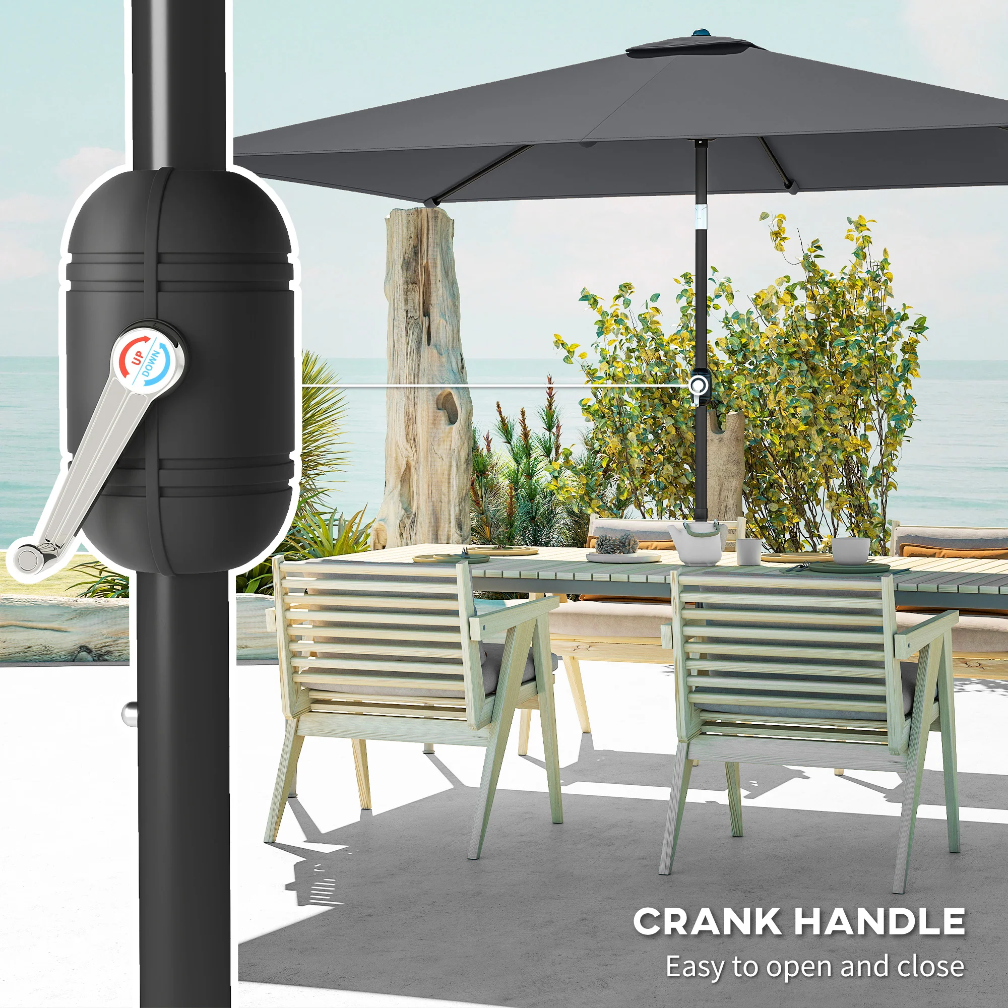Outsunny Garden Parasol, Outdoor Umbrella With Tilt Function, Dark Grey - Image 7