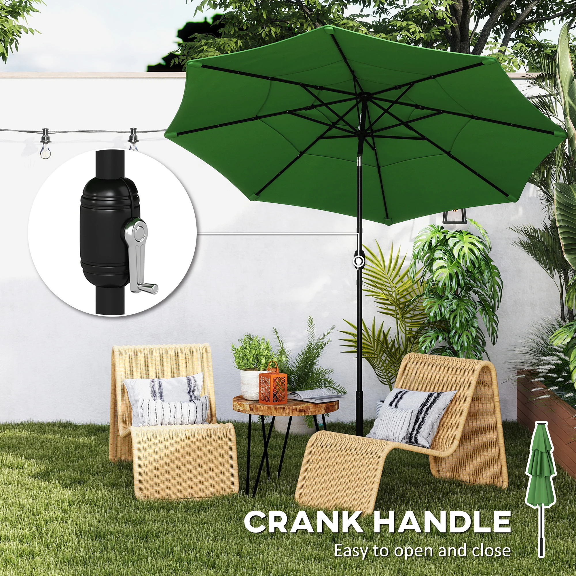 Outsunny Garden Parasol, Outdoor Umbrella With Tilt Function, Green - Image 8