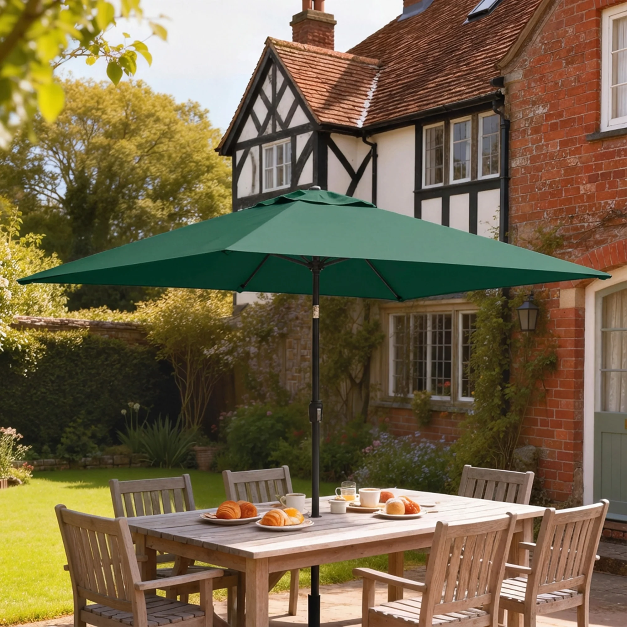 Outsunny Garden Parasol, Outdoor Umbrella With Tilt Function, Green - Image 2