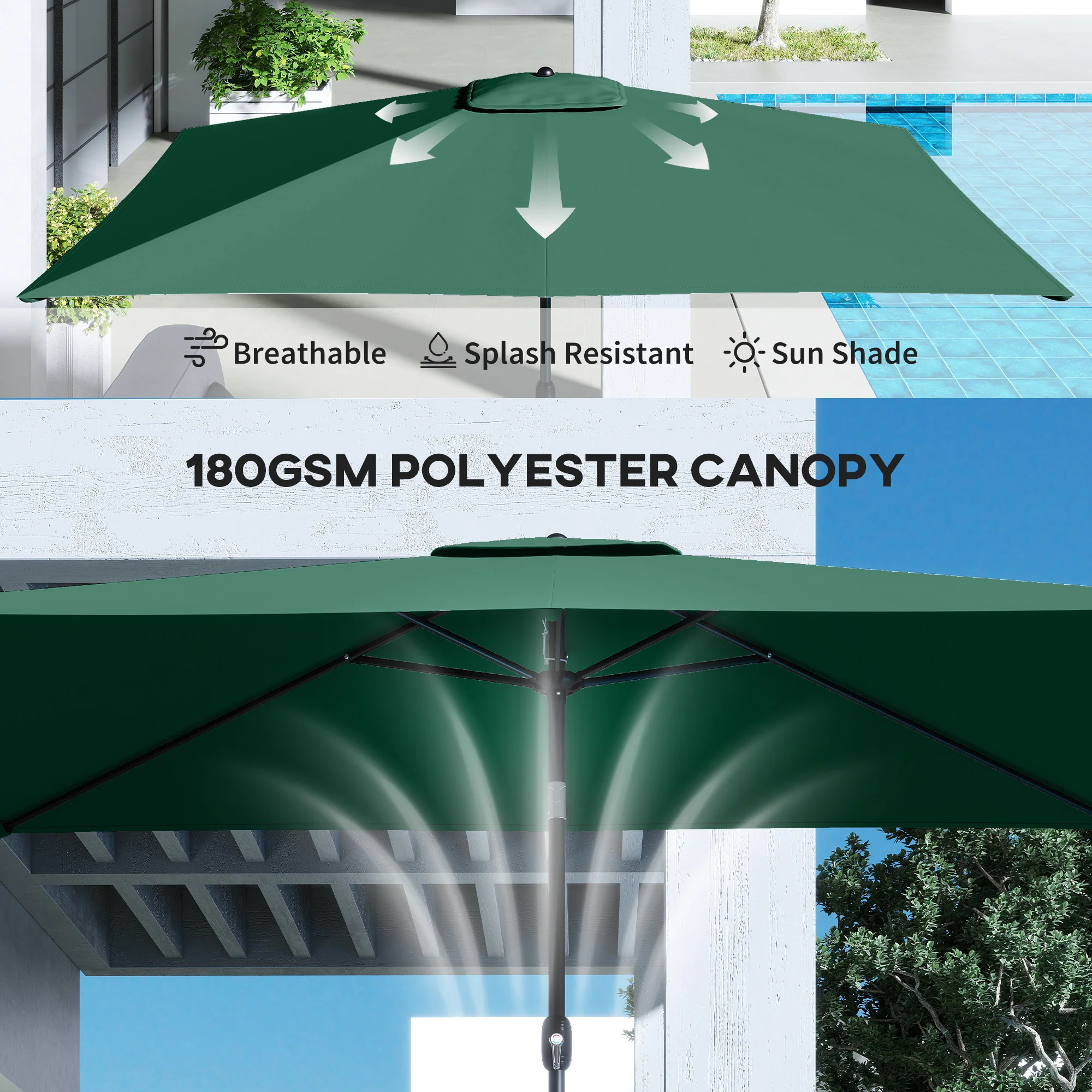 Outsunny Garden Parasol, Outdoor Umbrella With Tilt Function, Green - Image 5