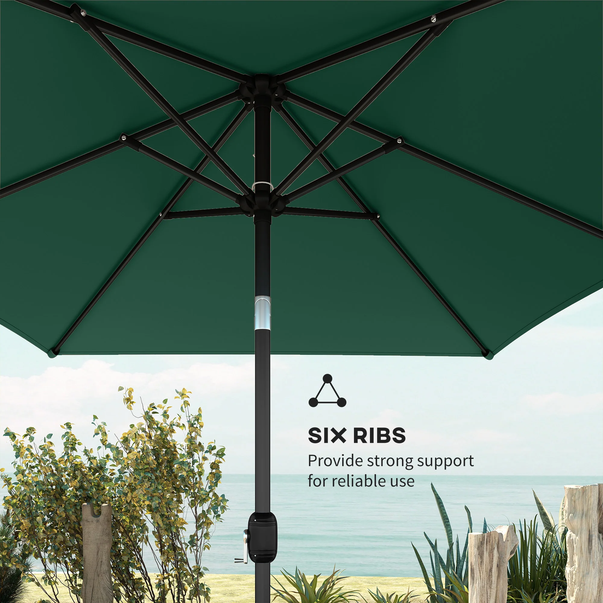 Outsunny Garden Parasol, Outdoor Umbrella With Tilt Function, Green - Image 6
